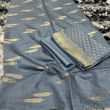 Light Grey Pure Linen Silk Banarasi Suit