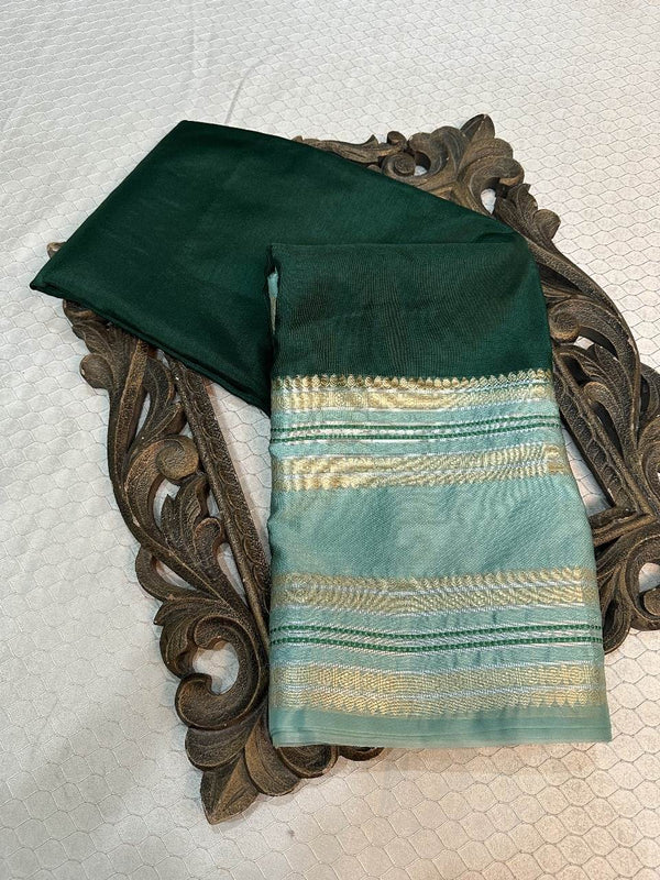 Bottle Green Colour Shade Warm Silk Banarasi Saree