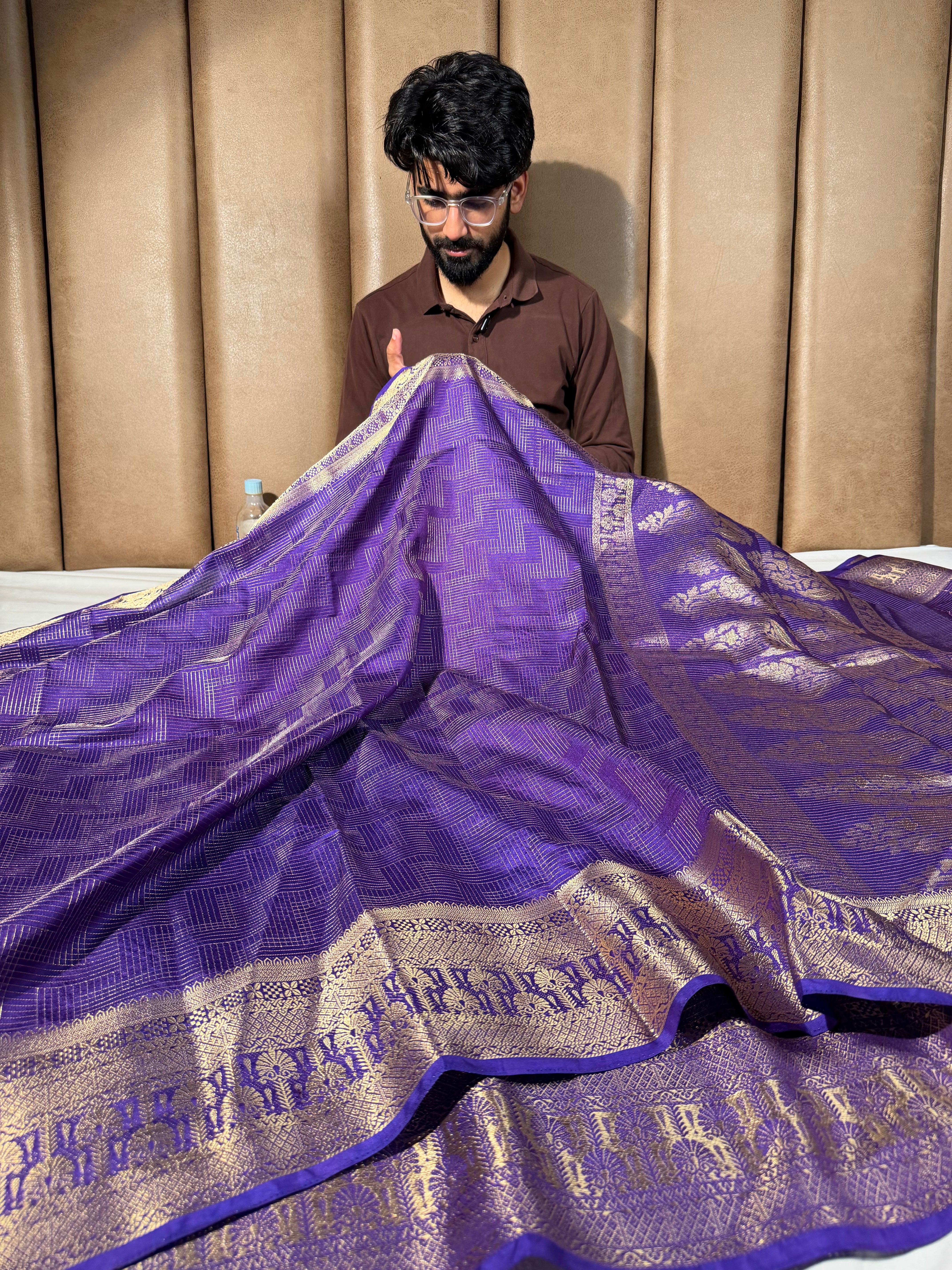 Bright Purple Intricate Crepe Georgette Banarasi Saree