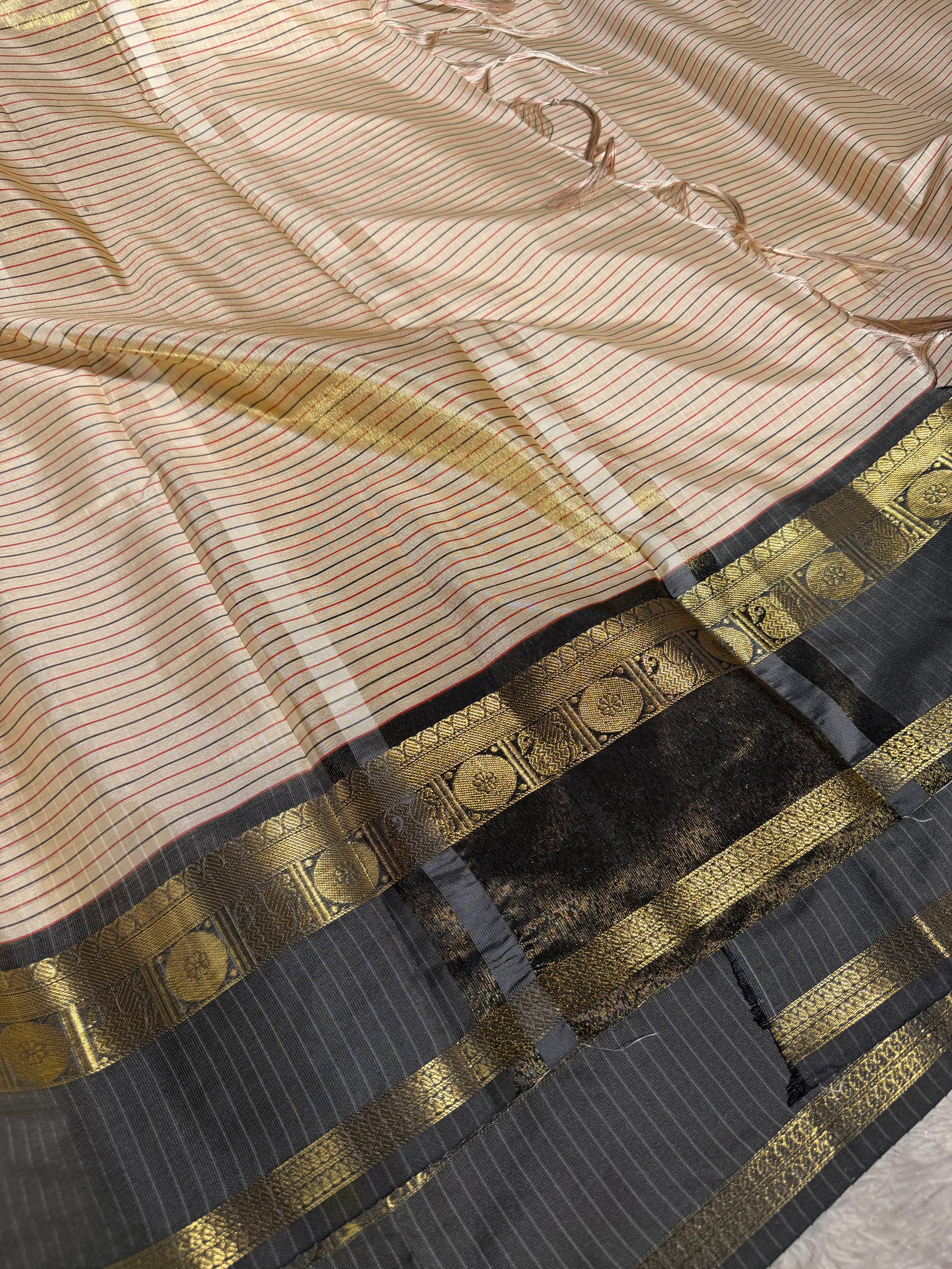 Light Cream Checks Weave Softsilk Saree