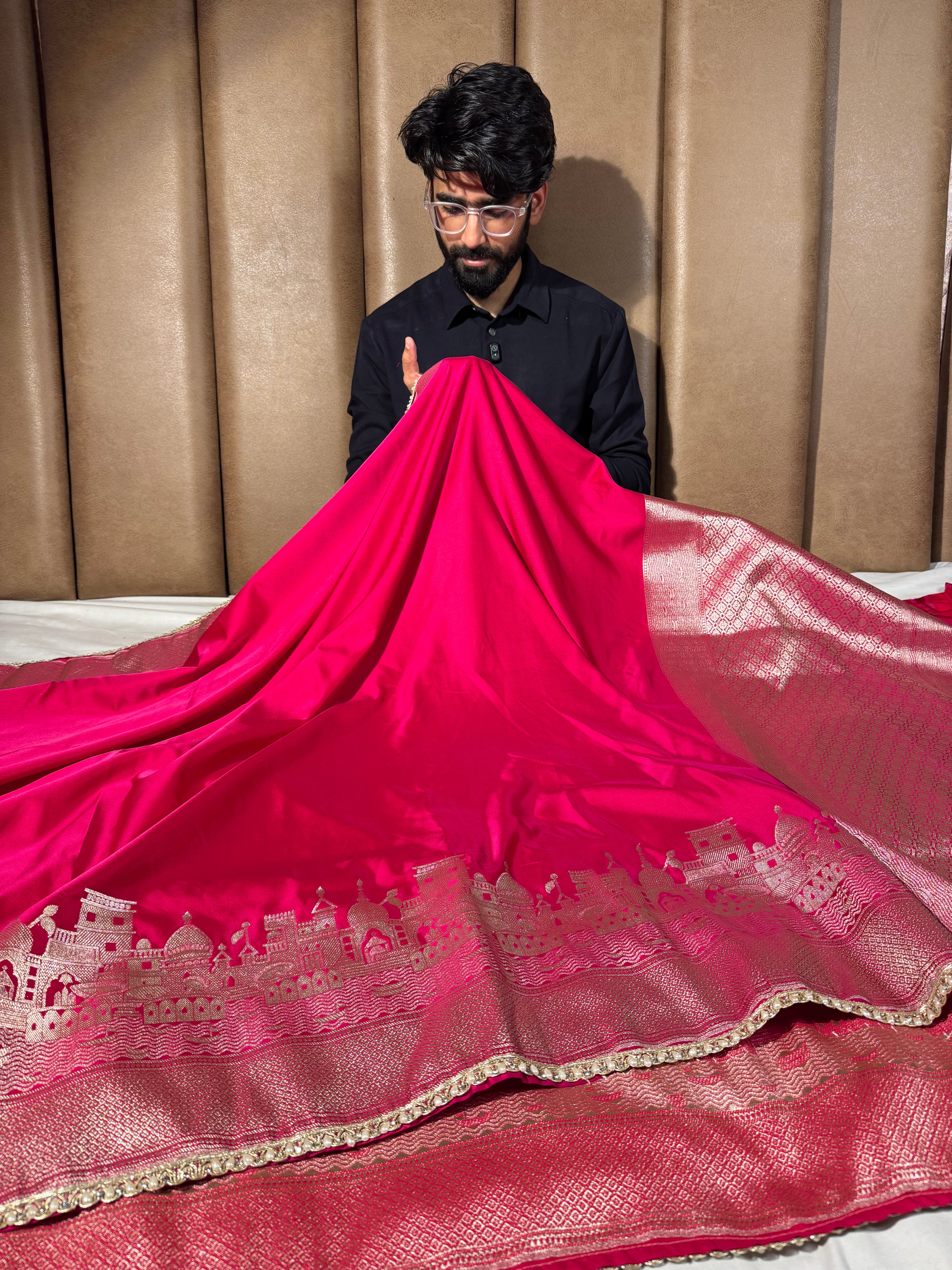 Ghats Of Banaras Rani Pink Mashru Katan Silk Saree
