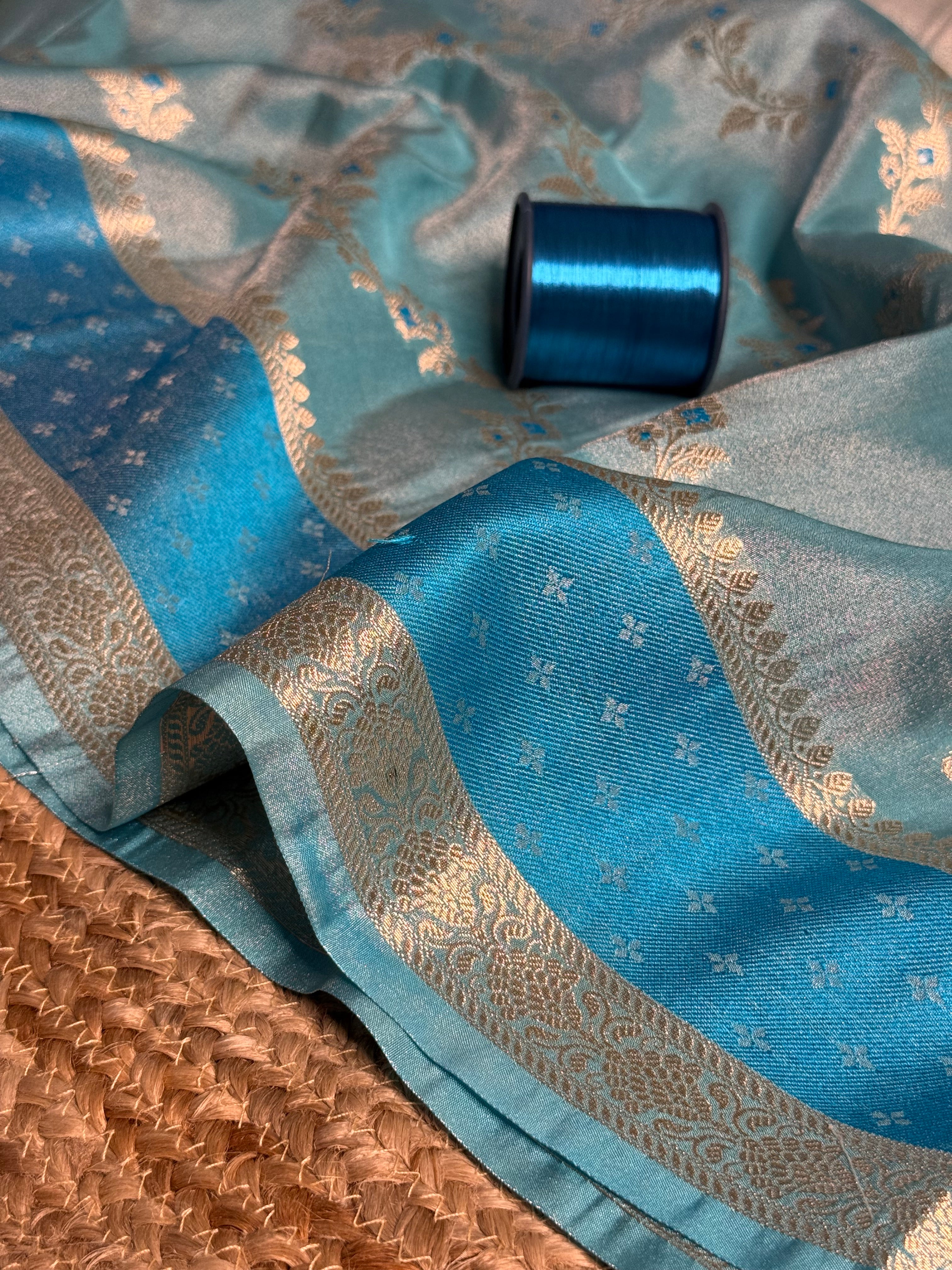 Ombré Blue Breathable Tissue Silk Banarasi Saree