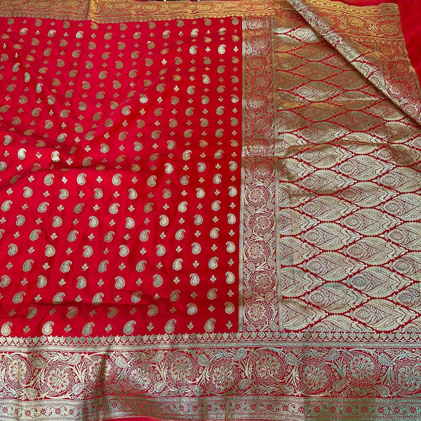 Red Classy and Elegant Satin Katan Silk Saree