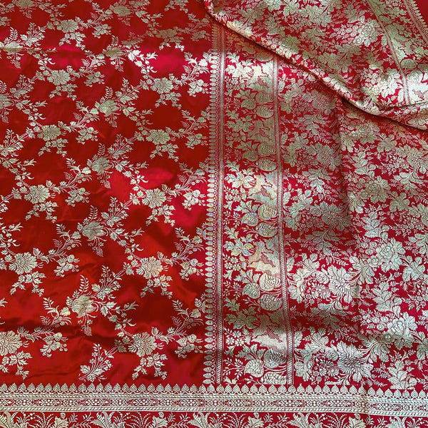 An Exclusive Red Banarasi Pure Katan Silk Saree