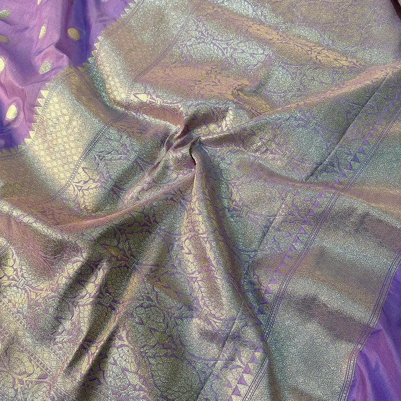 Lavender Raw Silk Water Gold Buti Banarasi Saree