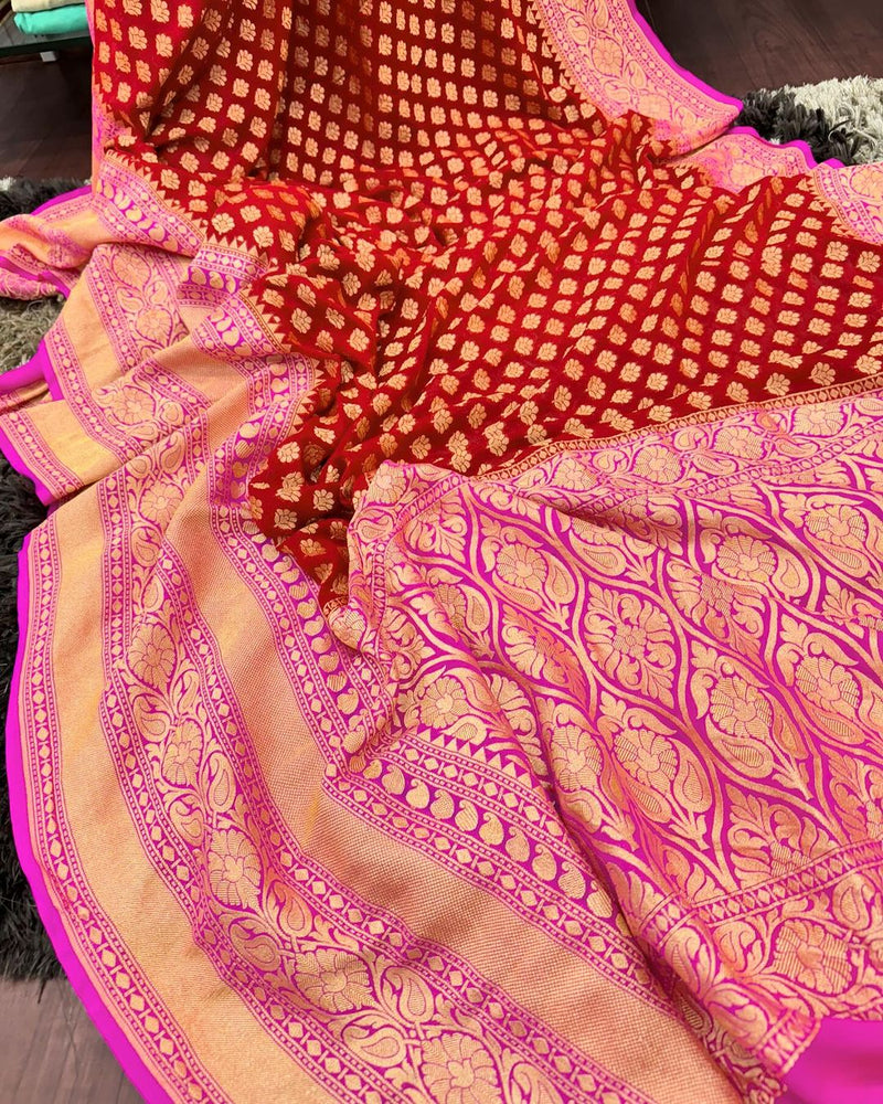 Pretty Maroon Pure Khaddi Georgette Saree