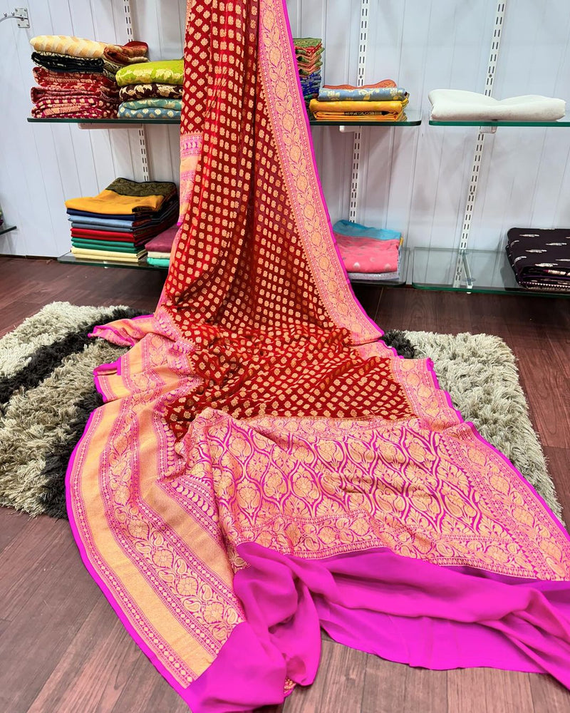 Pretty Maroon Pure Khaddi Georgette Saree