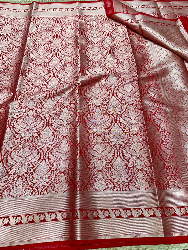 Bright Red Semi Katan Silk Saree