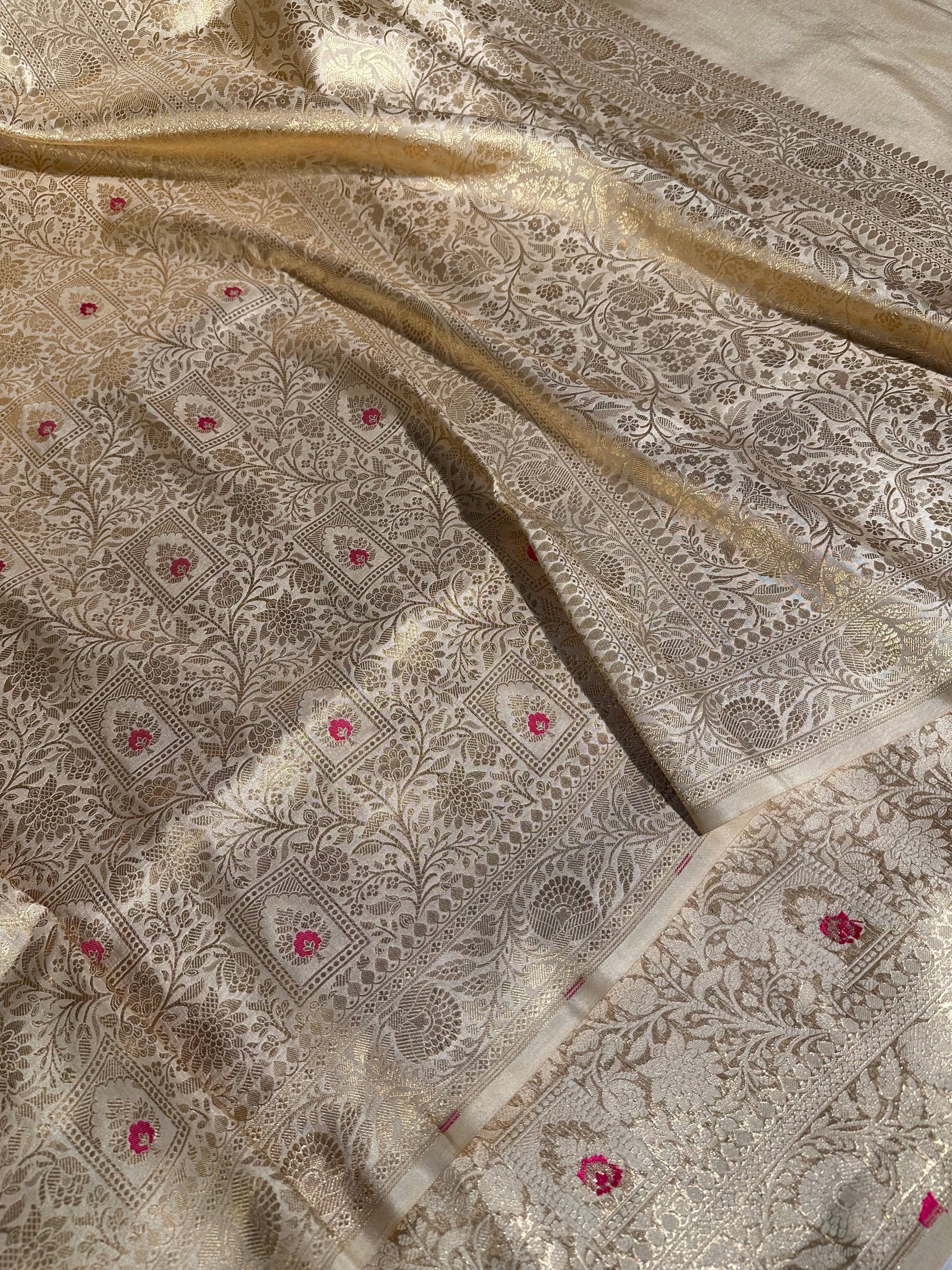 Ivory Pure Katan Silk Banarasi Saree