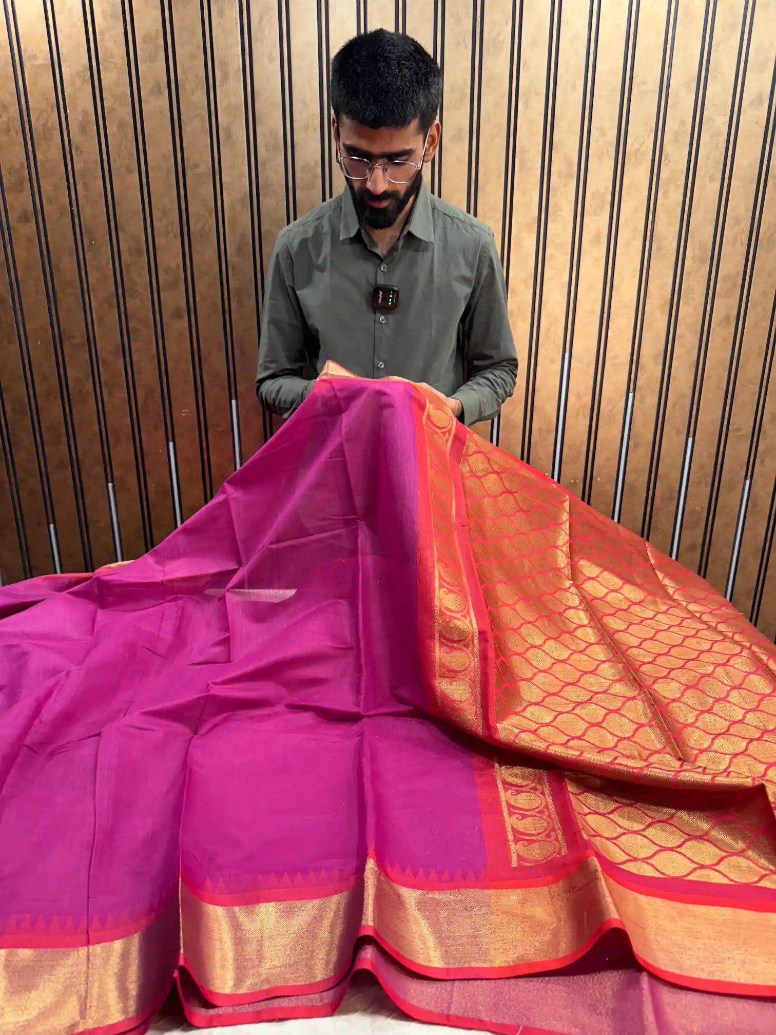 Rani pink soft cotton silk Banarasi saree