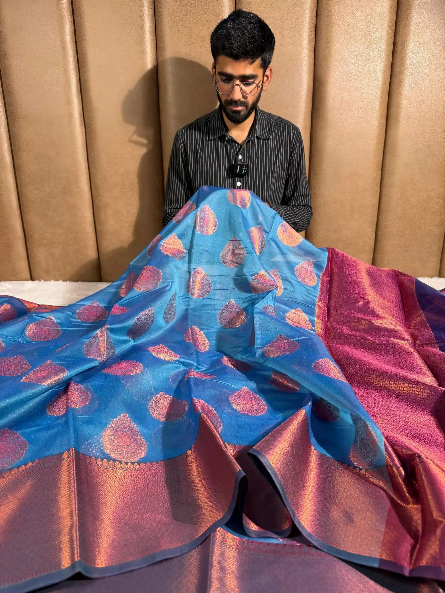 Light blue soft cotton silk Banarasi saree
