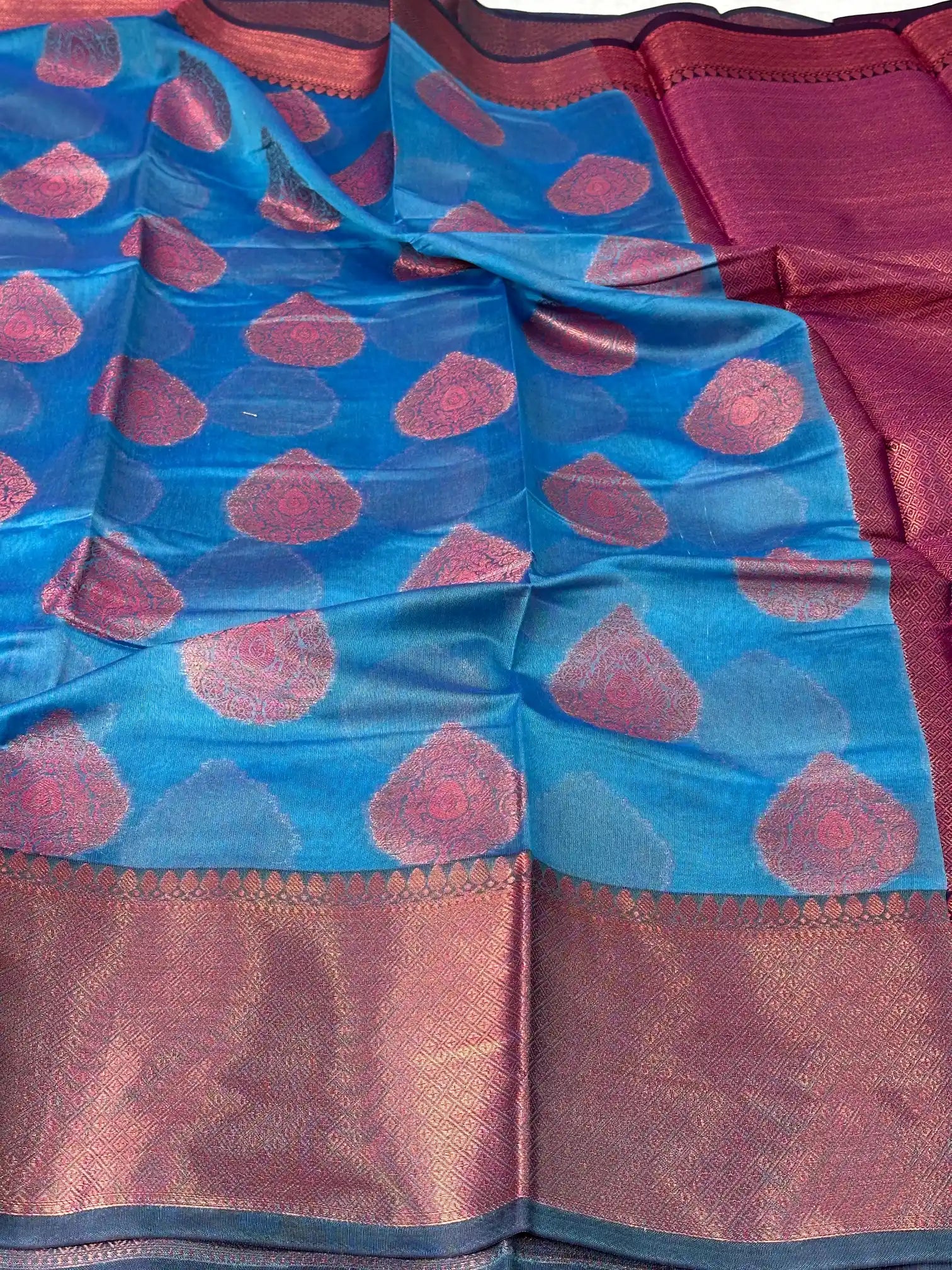 Light blue soft cotton silk Banarasi saree