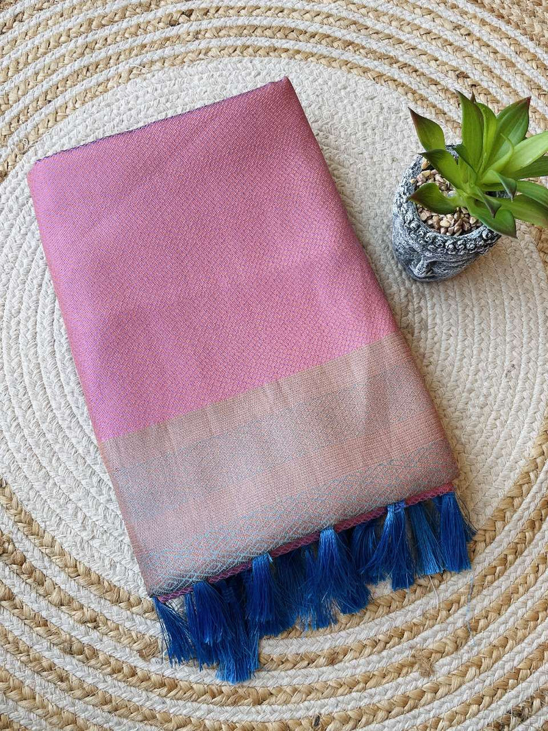 Baby Pink Colour Soft Silk Embossed Saree