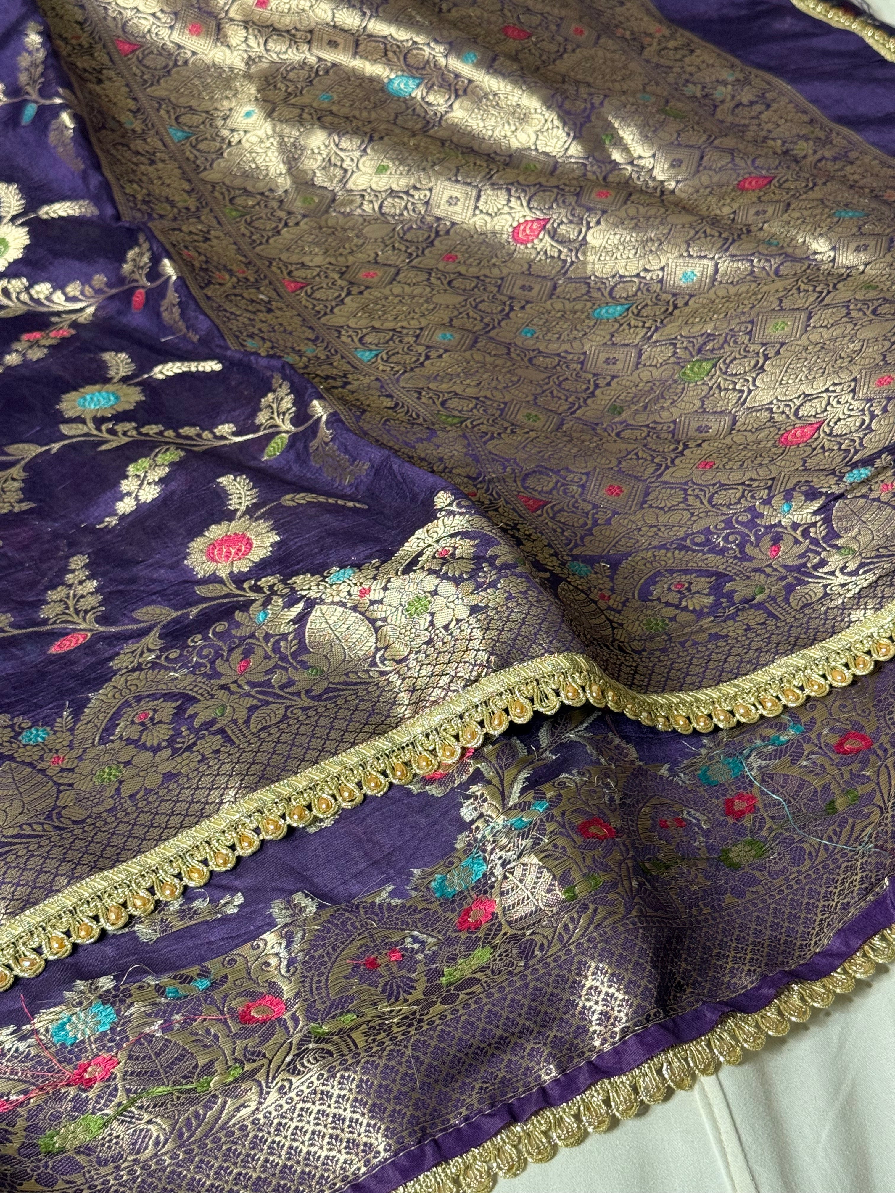 Light Purple Premium Dupion Silk Lace Work Banarasi Saree