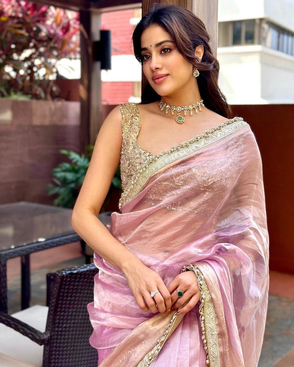 Janhvi Kapoor In Designer Tissue Silk Saree