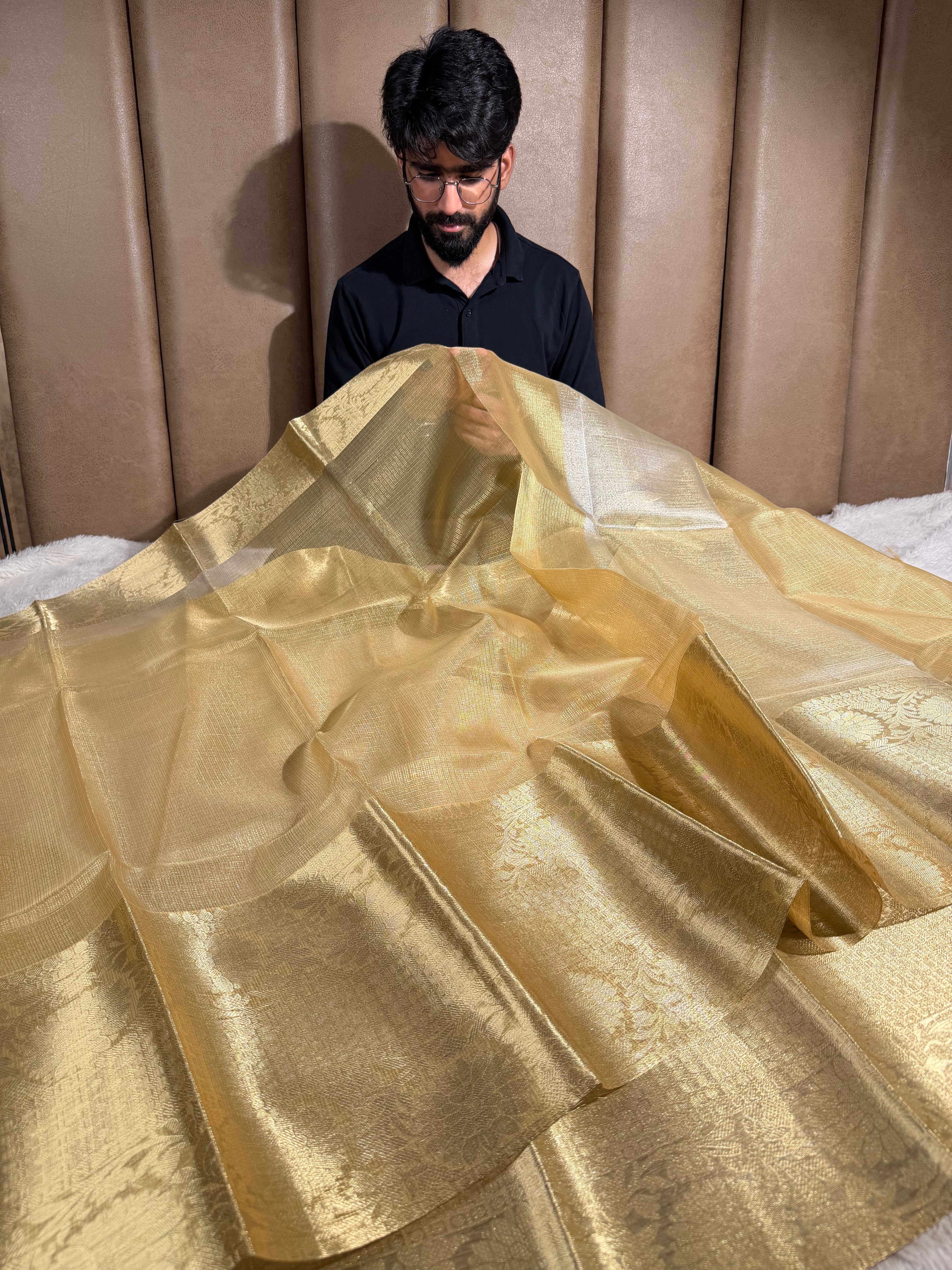 Light Gold Kota Tissue Silk Banarasi Saree