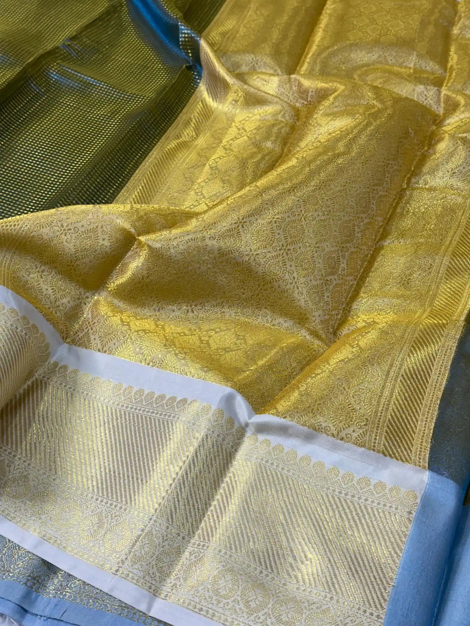 Metallic blue brocade kanjivaram tissue saree