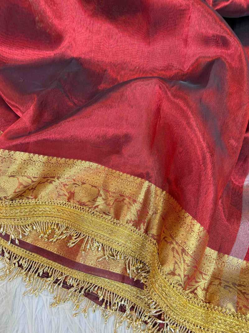 Carmine Red Maharani Tissue Silk Saree