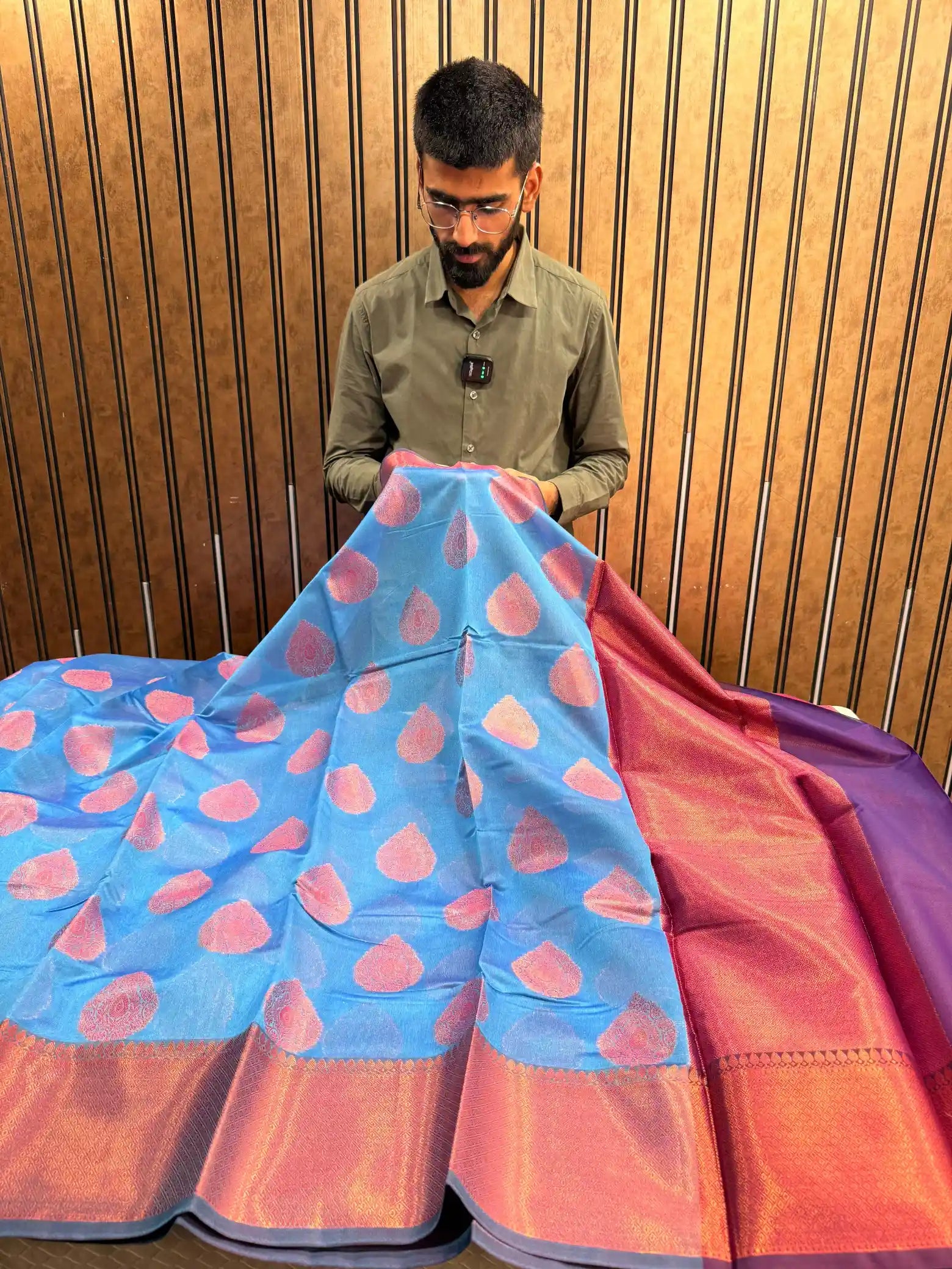 Emerald blue soft cotton silk Banarasi saree