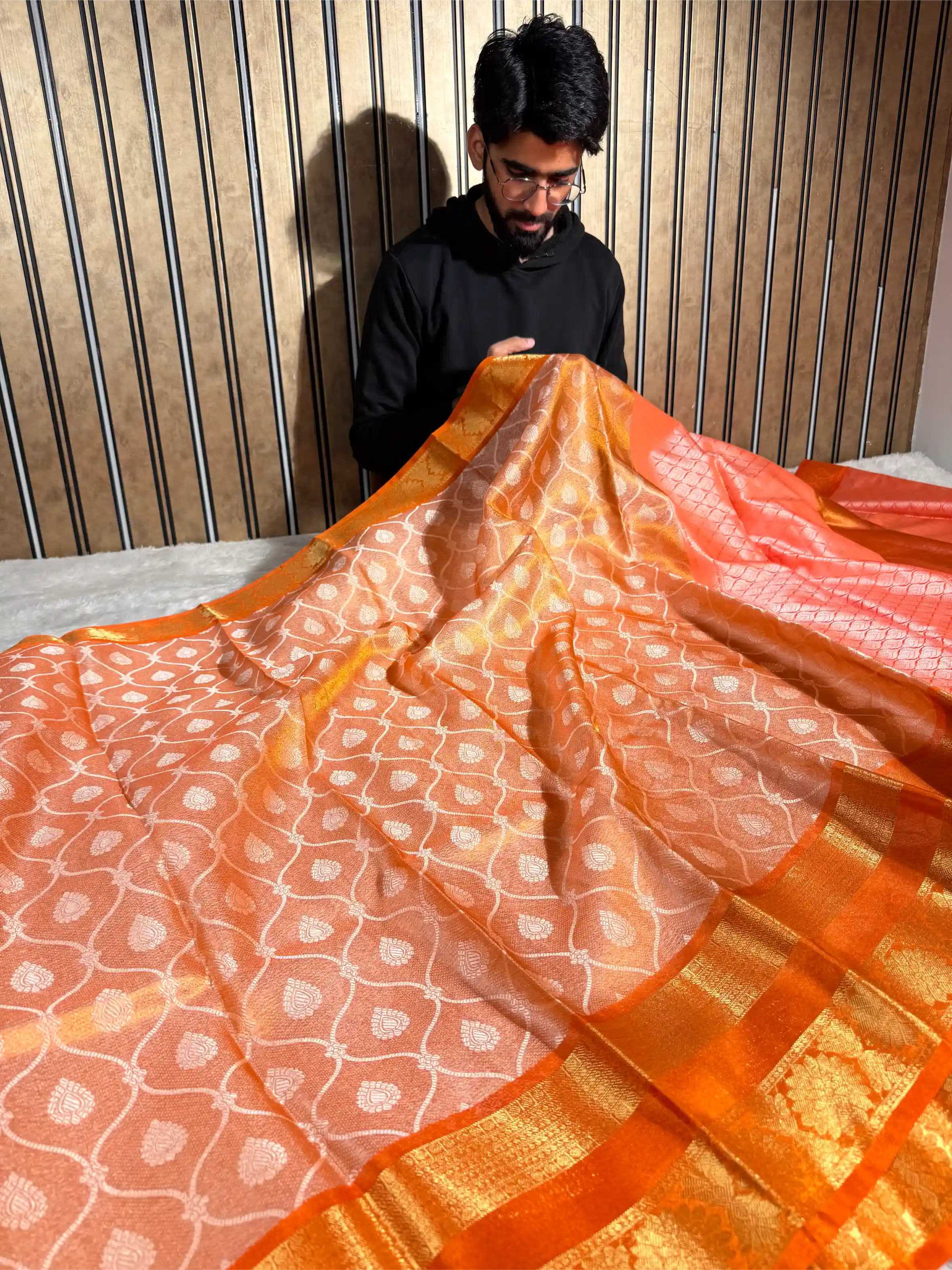 Metallic Orange Traditional Softsilk Banarasi Saree