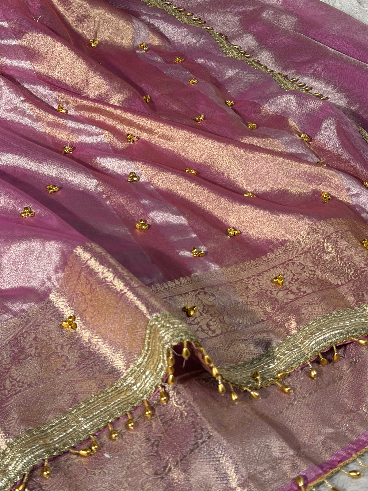 Barbie Pink Tissue Silk Viral Ghungroo Saree