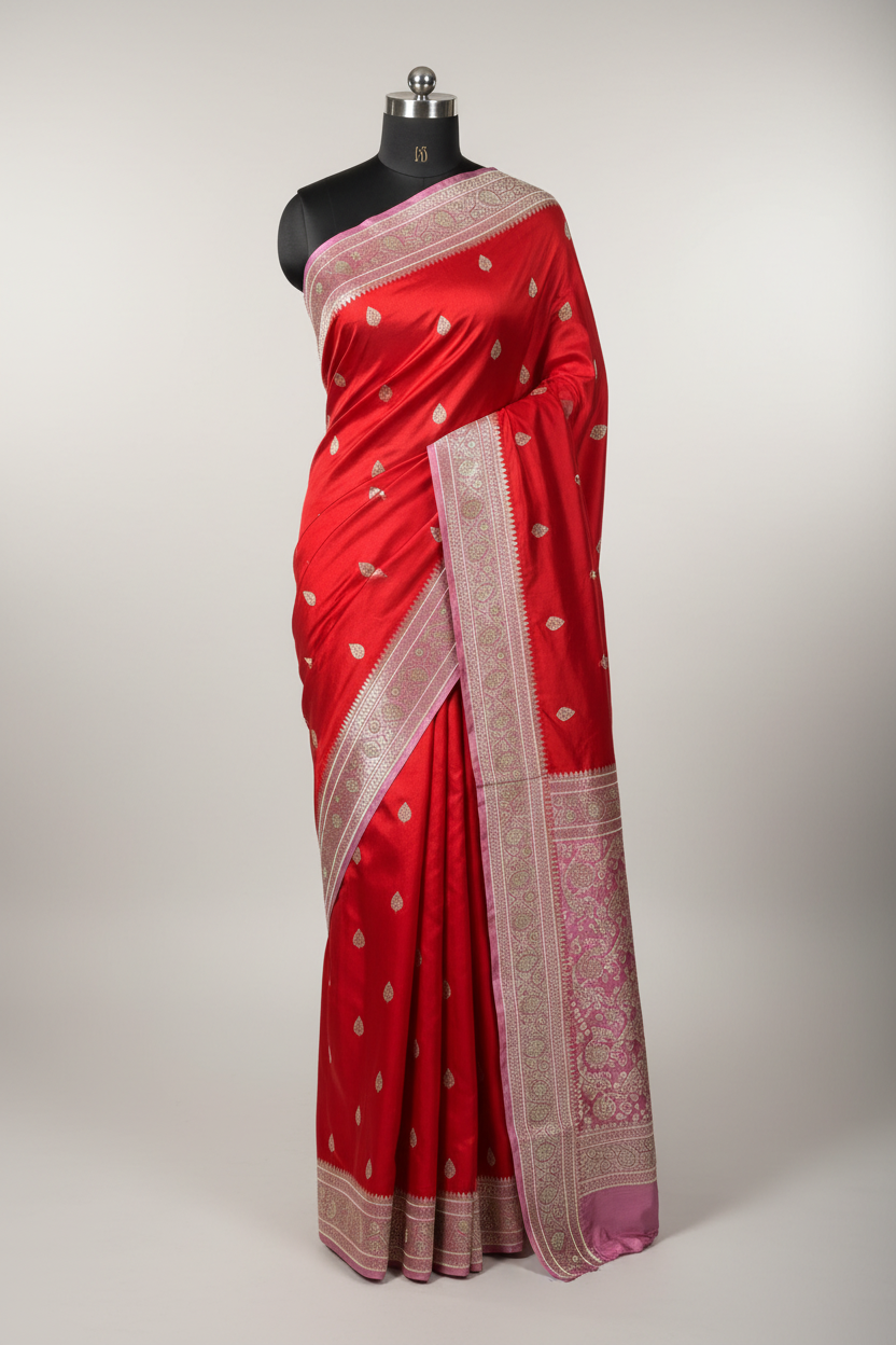 Orange Lilac Mashru Katan Premium Handwork Saree