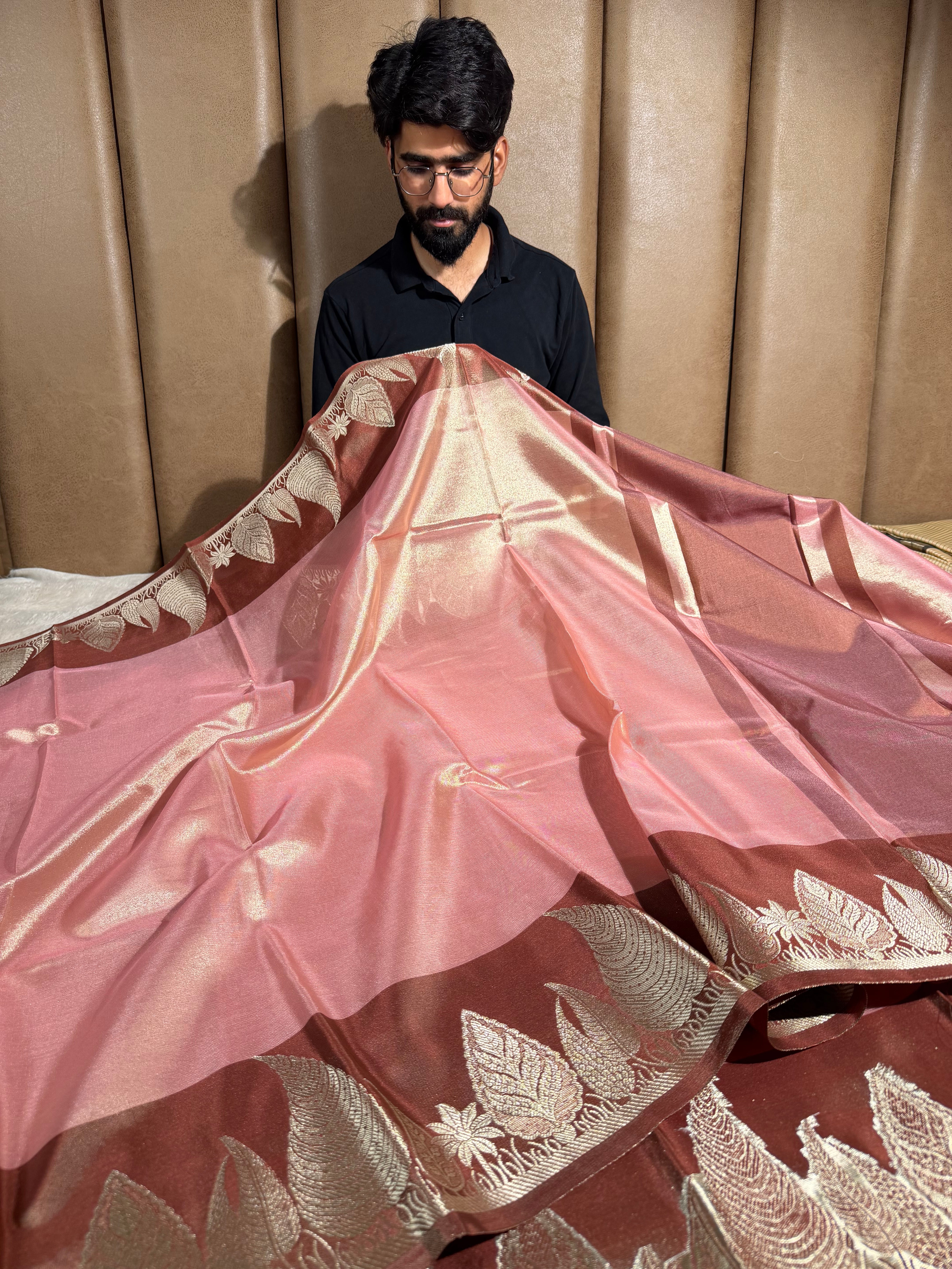 Mauve Pink Glass Tissue Heritage Banarasi Saree