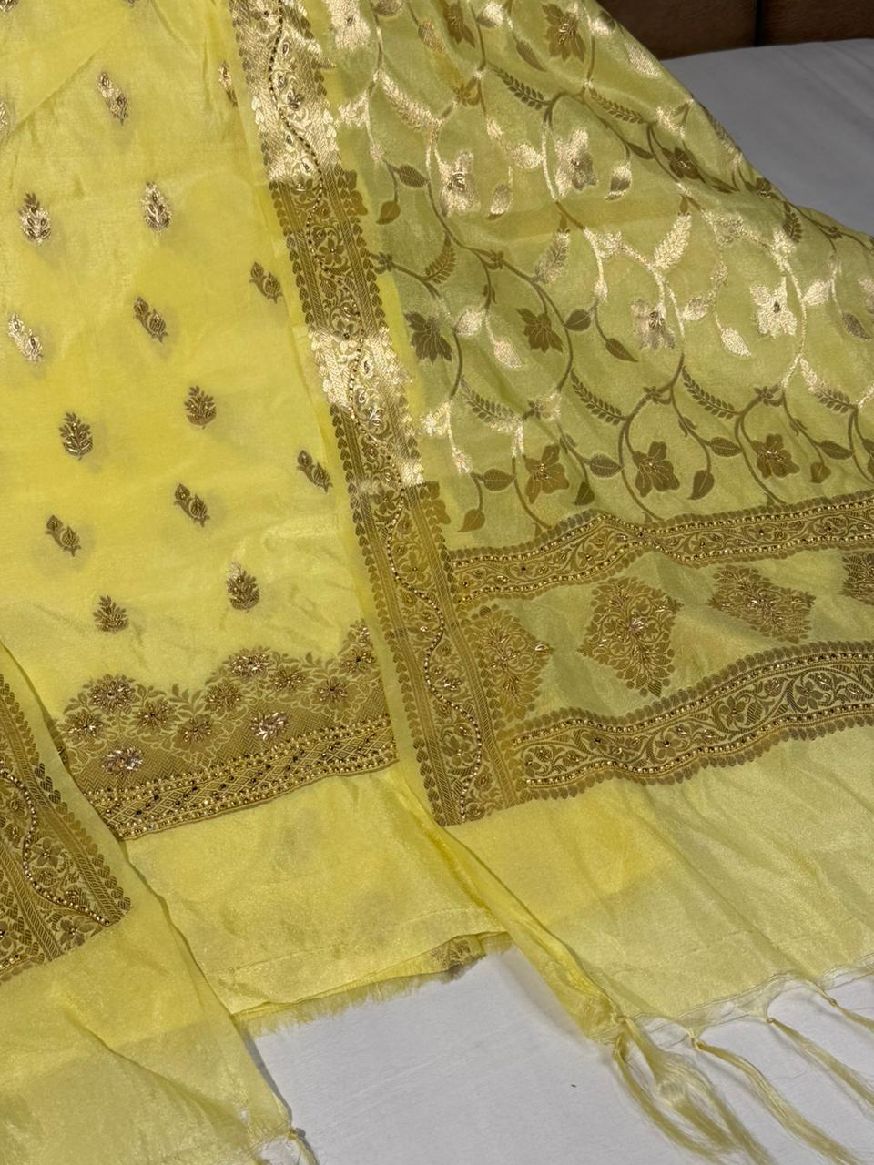 Pista Green Chinia Silk Premium Handwork Suit
