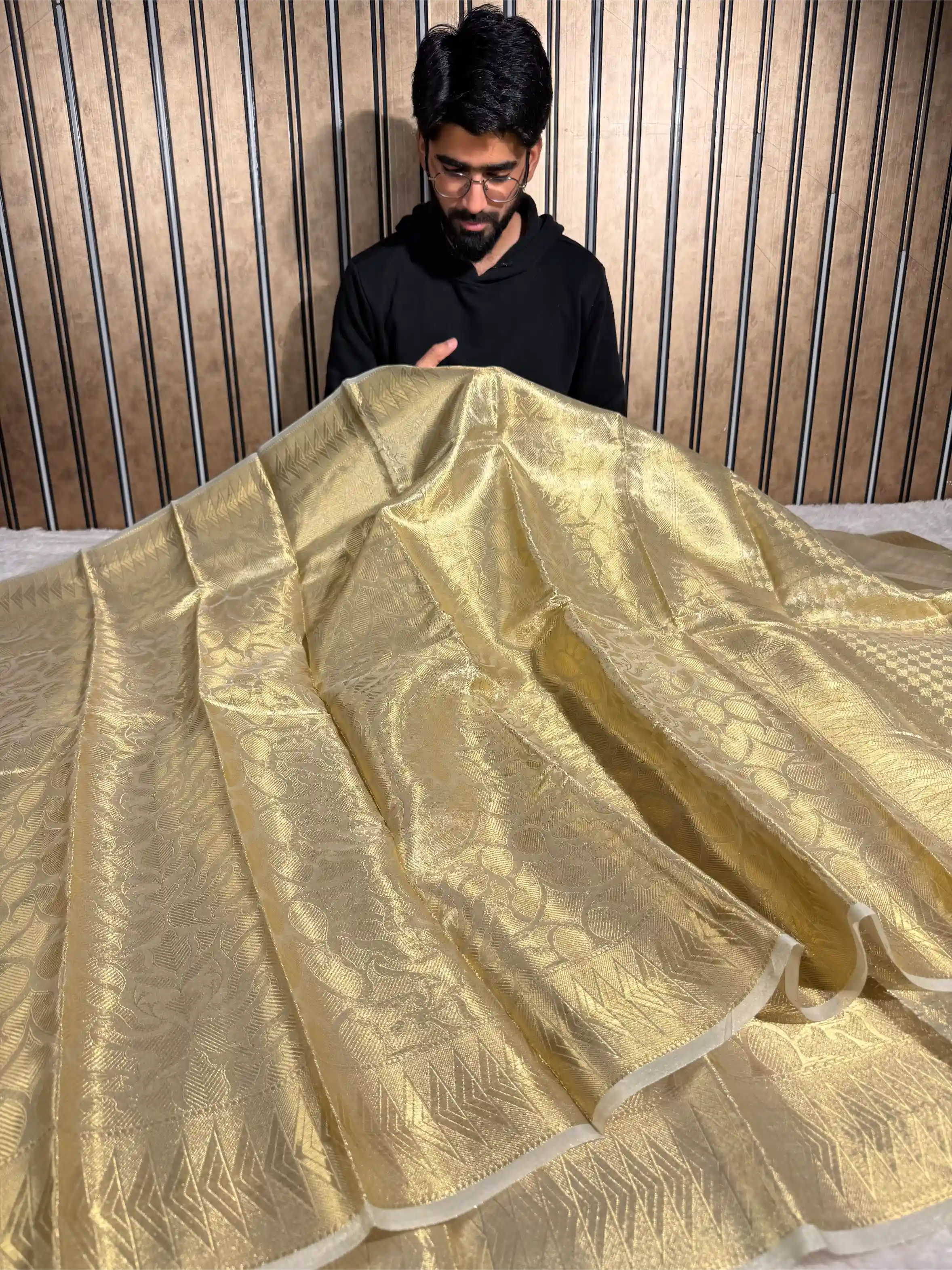 Golden Tissue Silk Embossed Weave Banarasi Saree