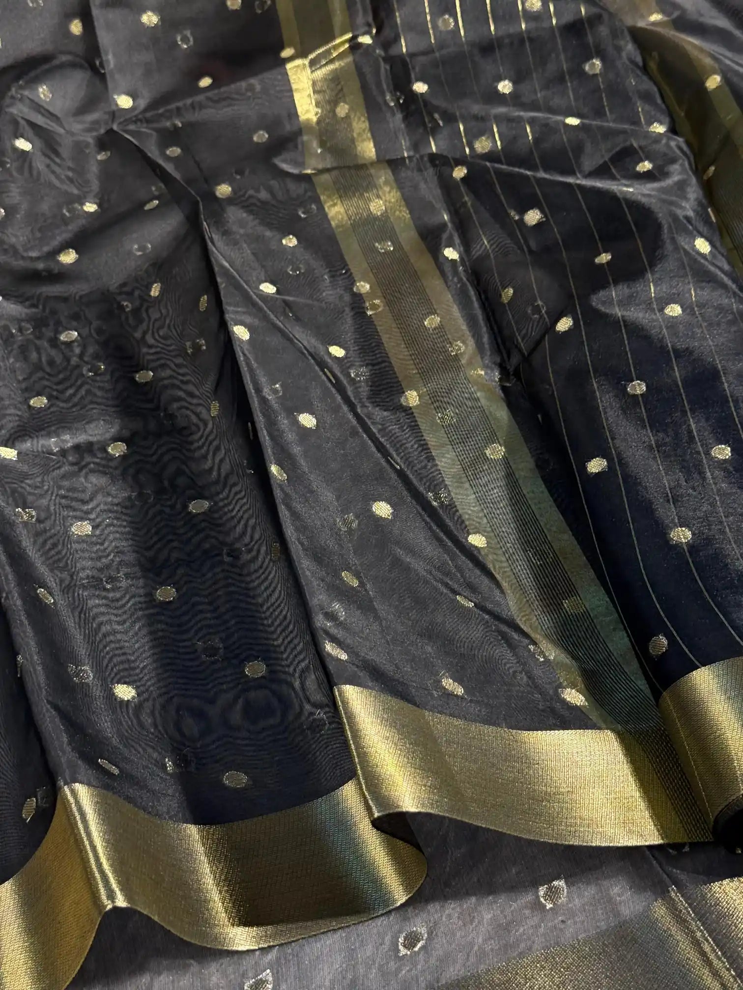 Jet black soft cotton silk Banarasi saree