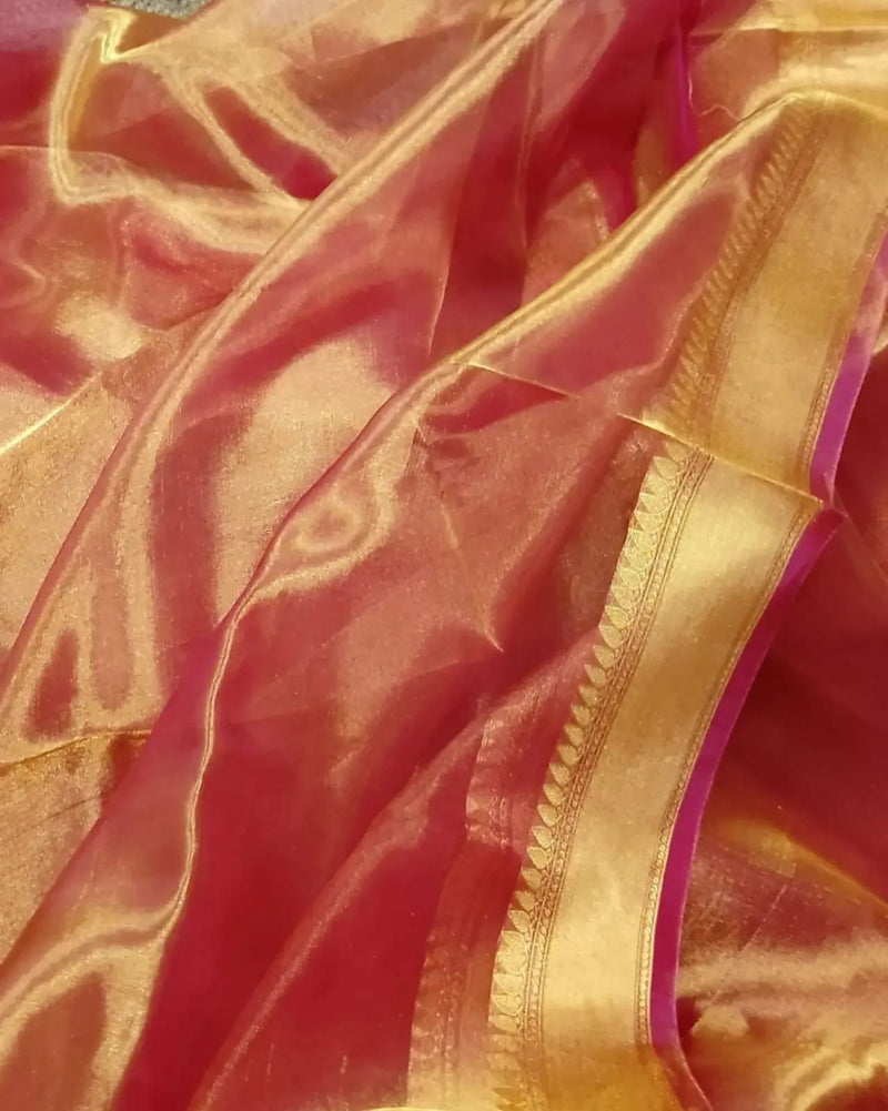 Light Orange Shade Soft Tissue Silk Saree in Golden Zari Jacquard Weave Inspired By DD Neelakantan Mam