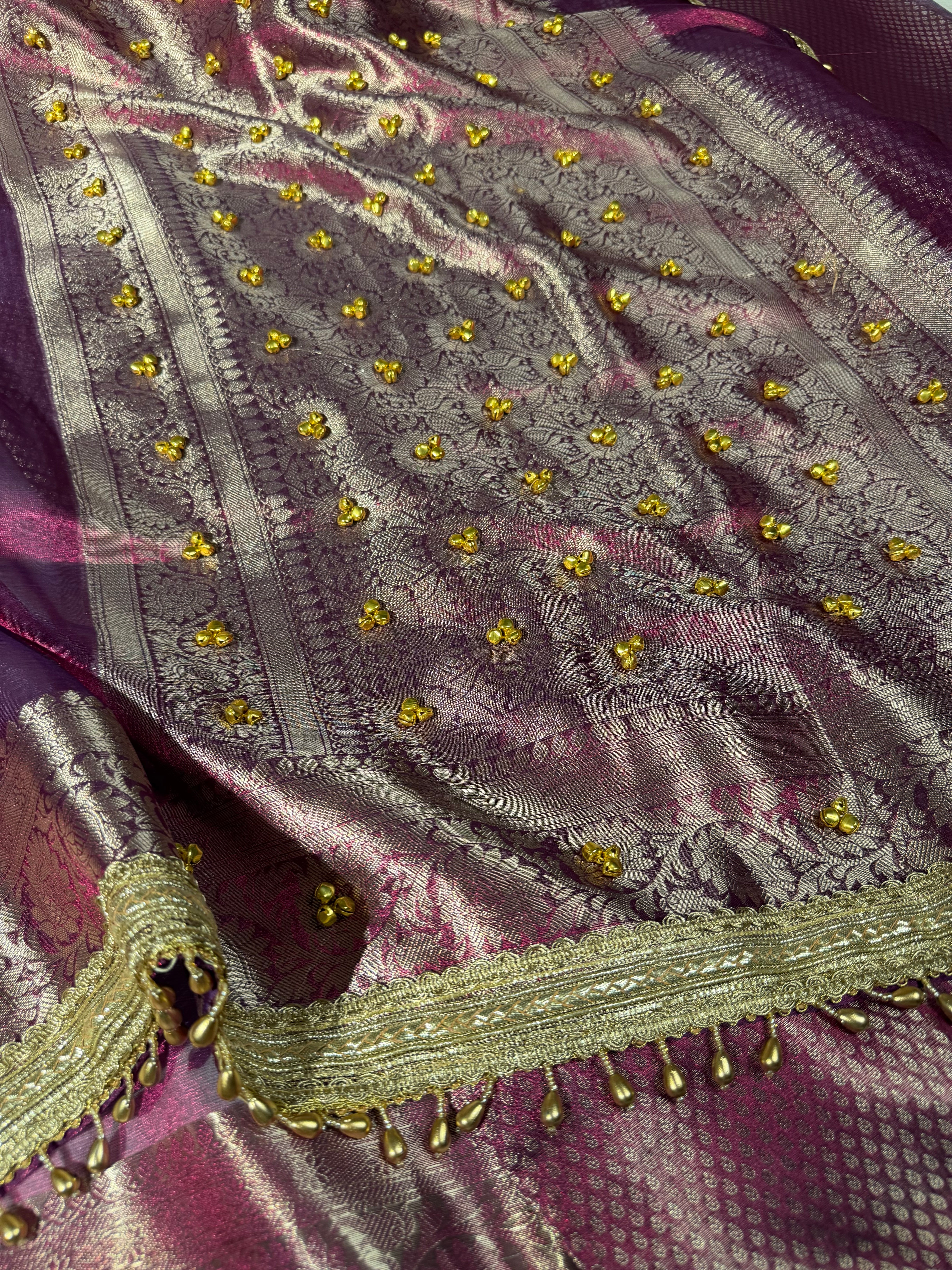 Metallic Violet Kora Tissue Viral Ghungroo Saree