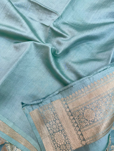 Sea Blue Pure Chiniya Silk Saree