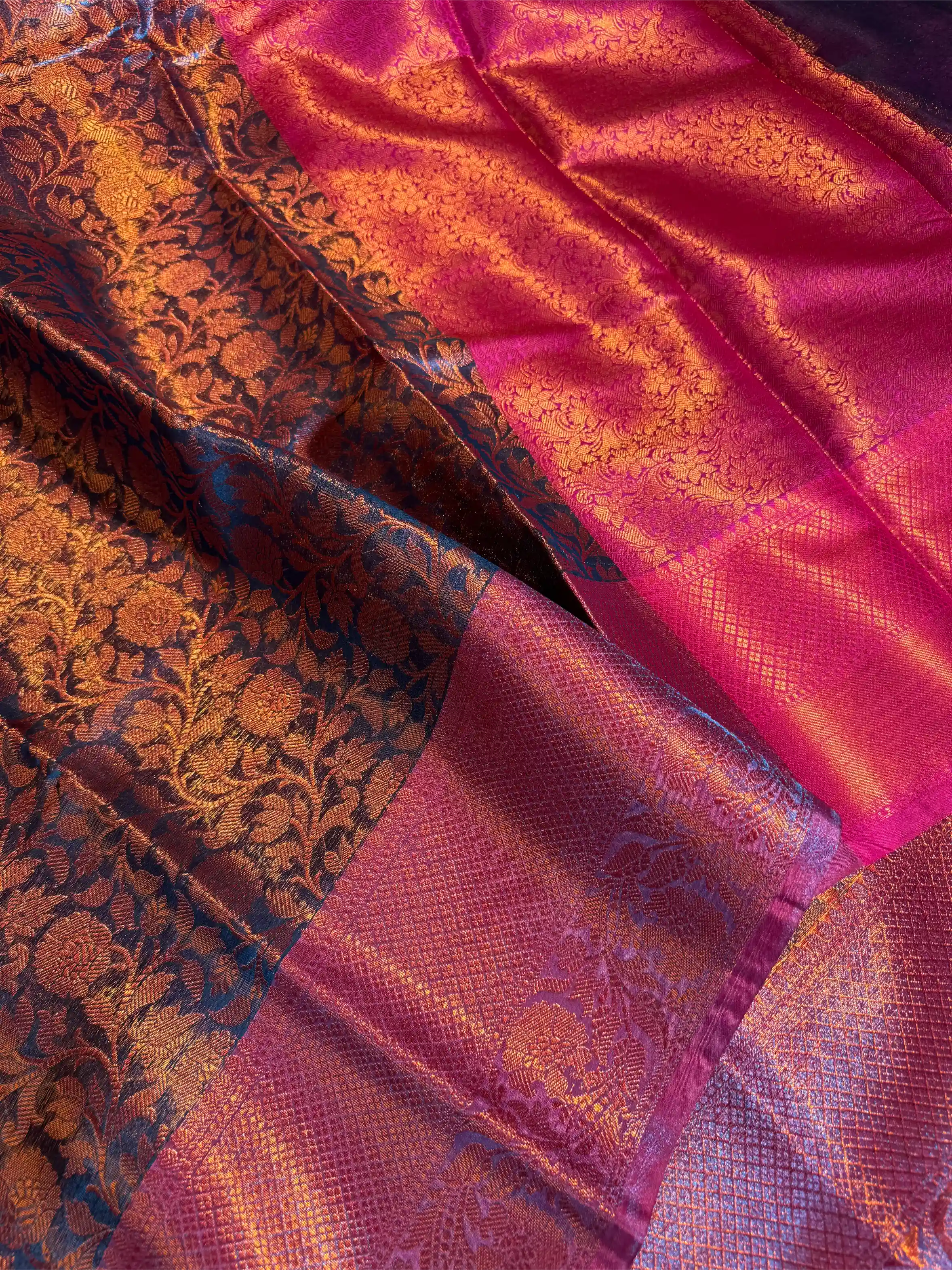 Metallic Blue Tissue Silk Floral Weave Banarasi Saree