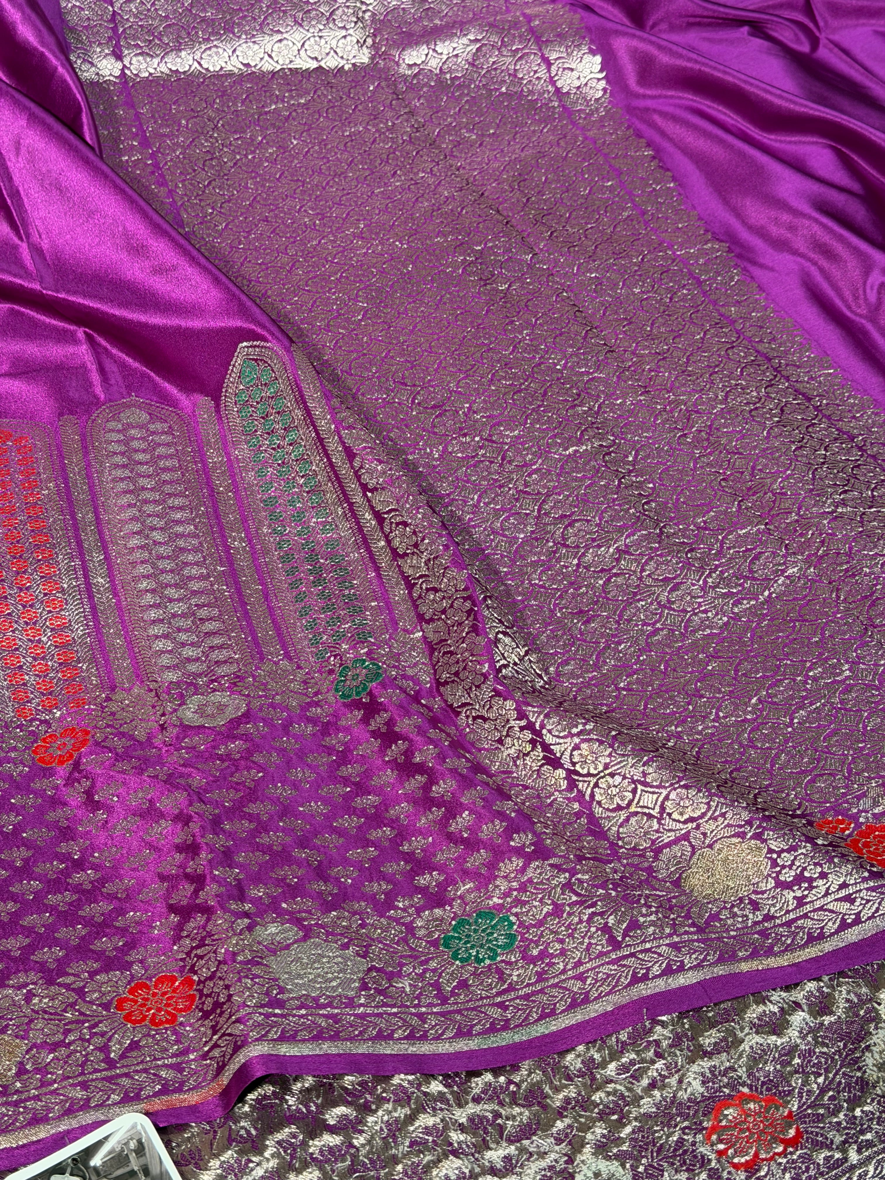 Bright Purple Contemporary Meenakari Mashru Banarasi Saree