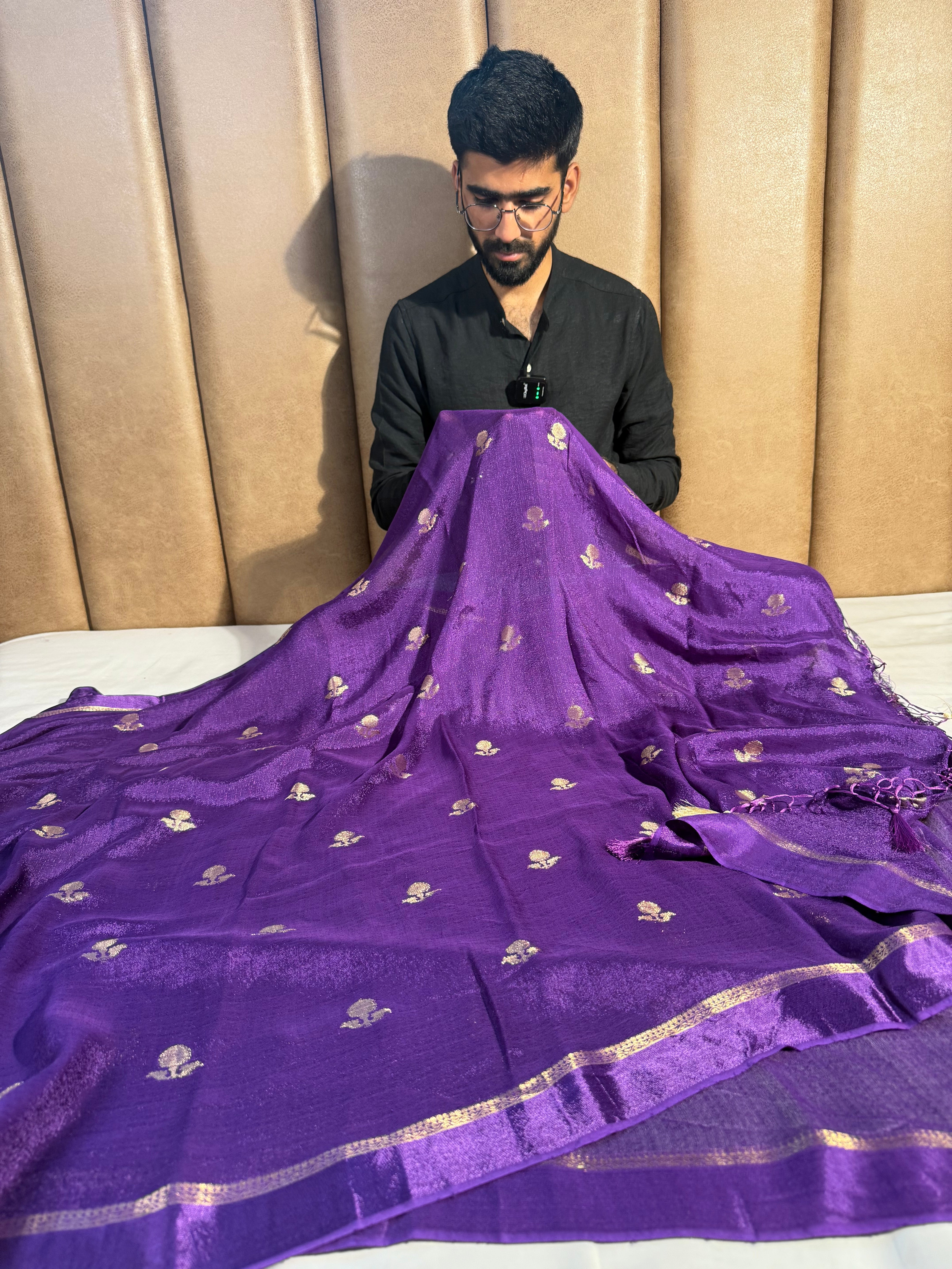 Bright Purple Premium Viscose Georgette Banarasi Saree