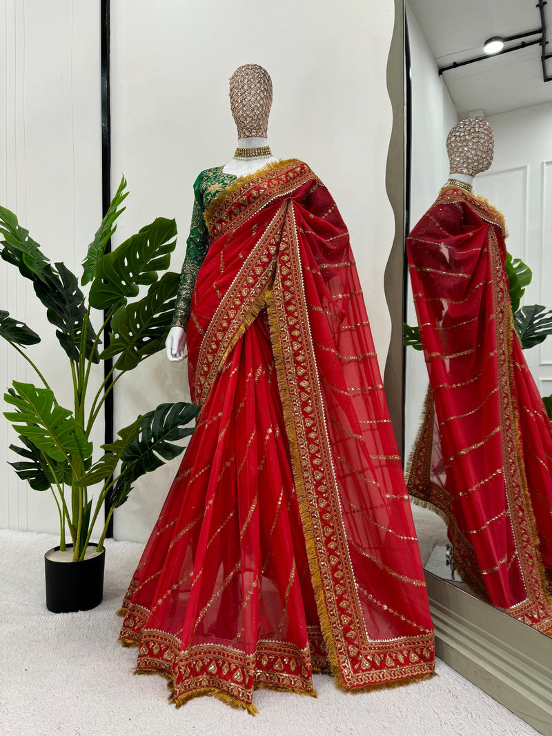 Jahnvi Kapoor Ma’am inspired Sindoori Red Saree