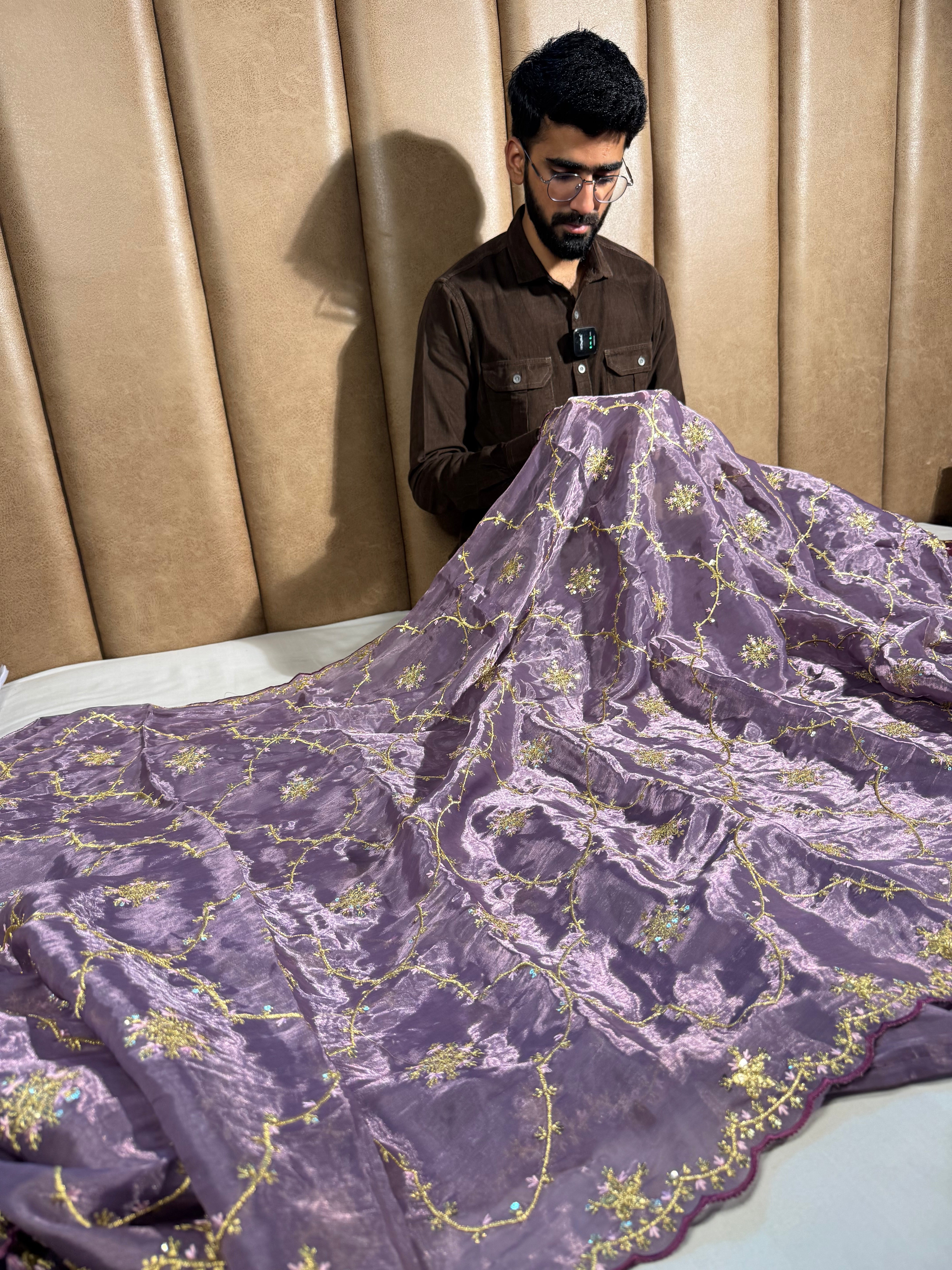 Dusty Lavender Shimmery Tissue Designer Saree