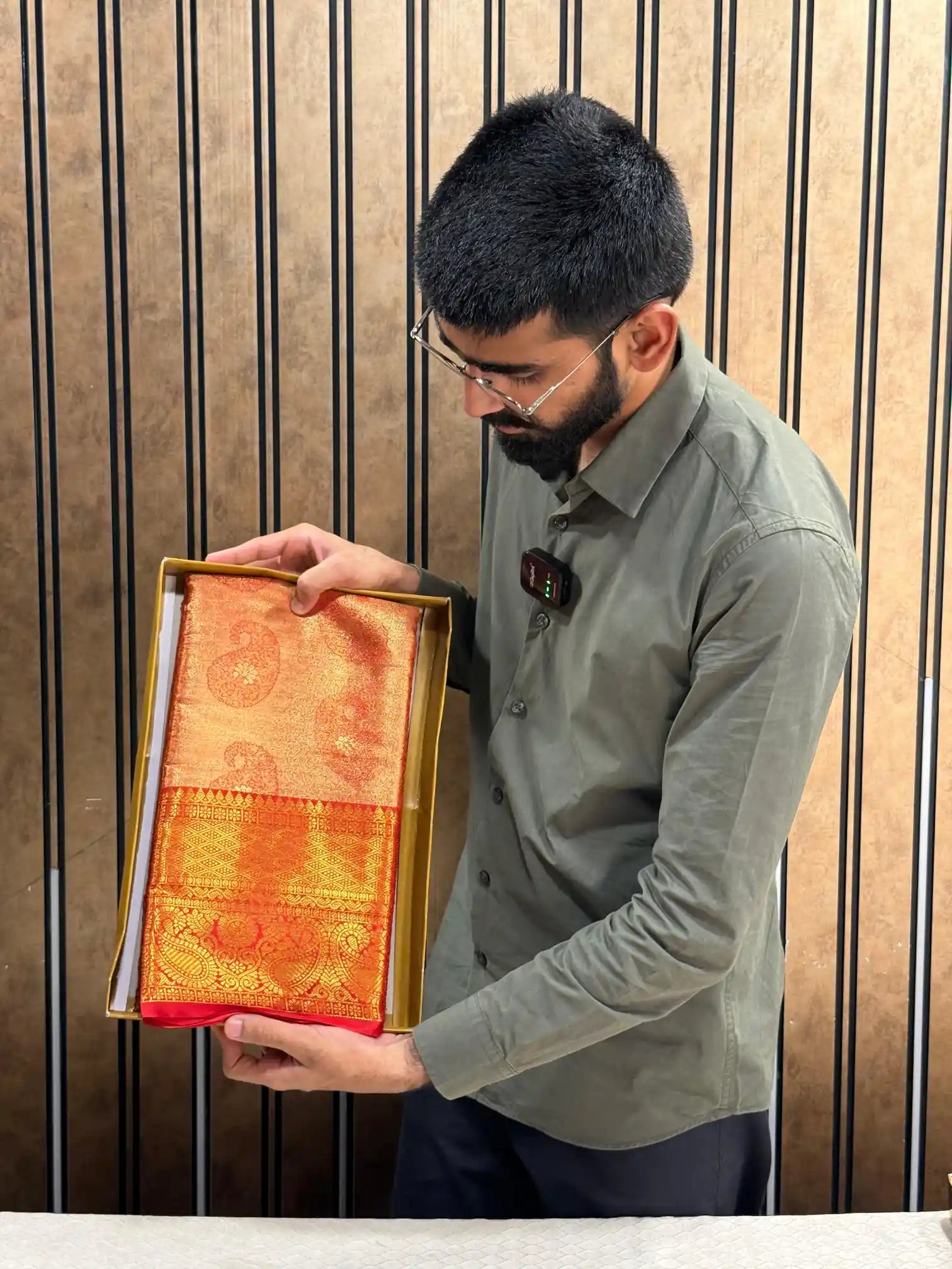 Bright orange kanjivaram tissue bridal saree
