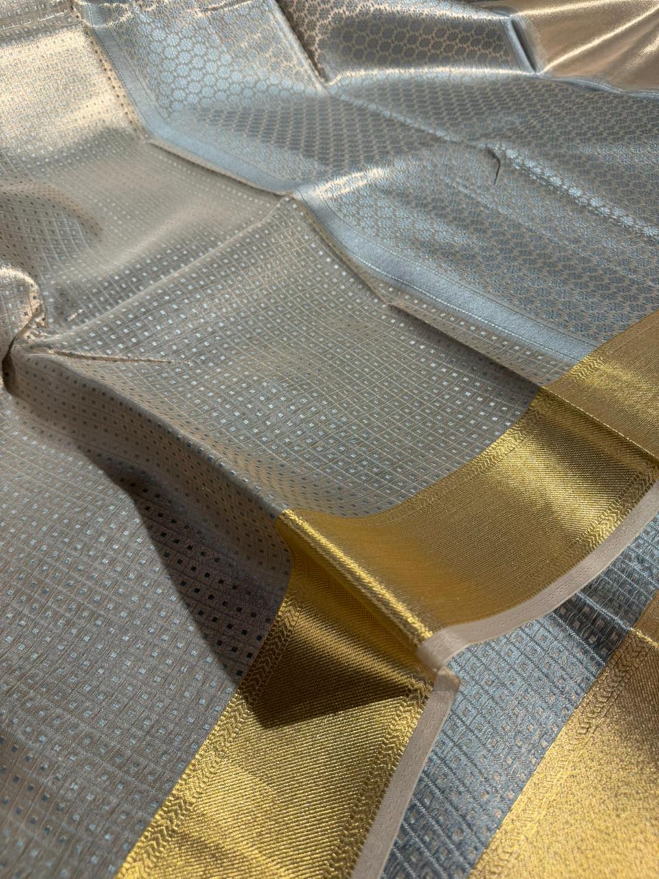 Metallic Grey Traditional Weave Kanjivaram Tissue Silk Saree