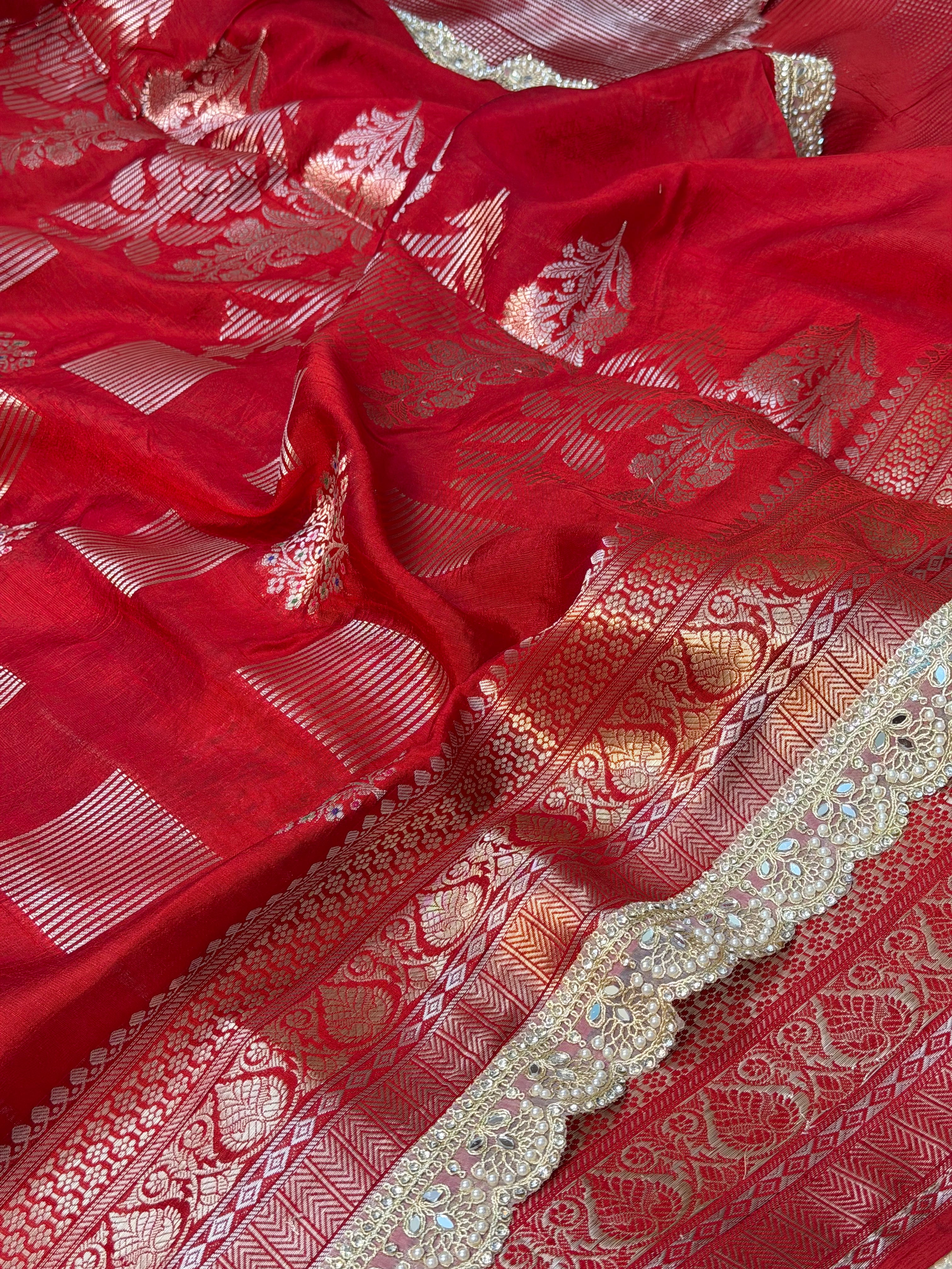 Bridal Red Dupion Silk Premium Designer Saree