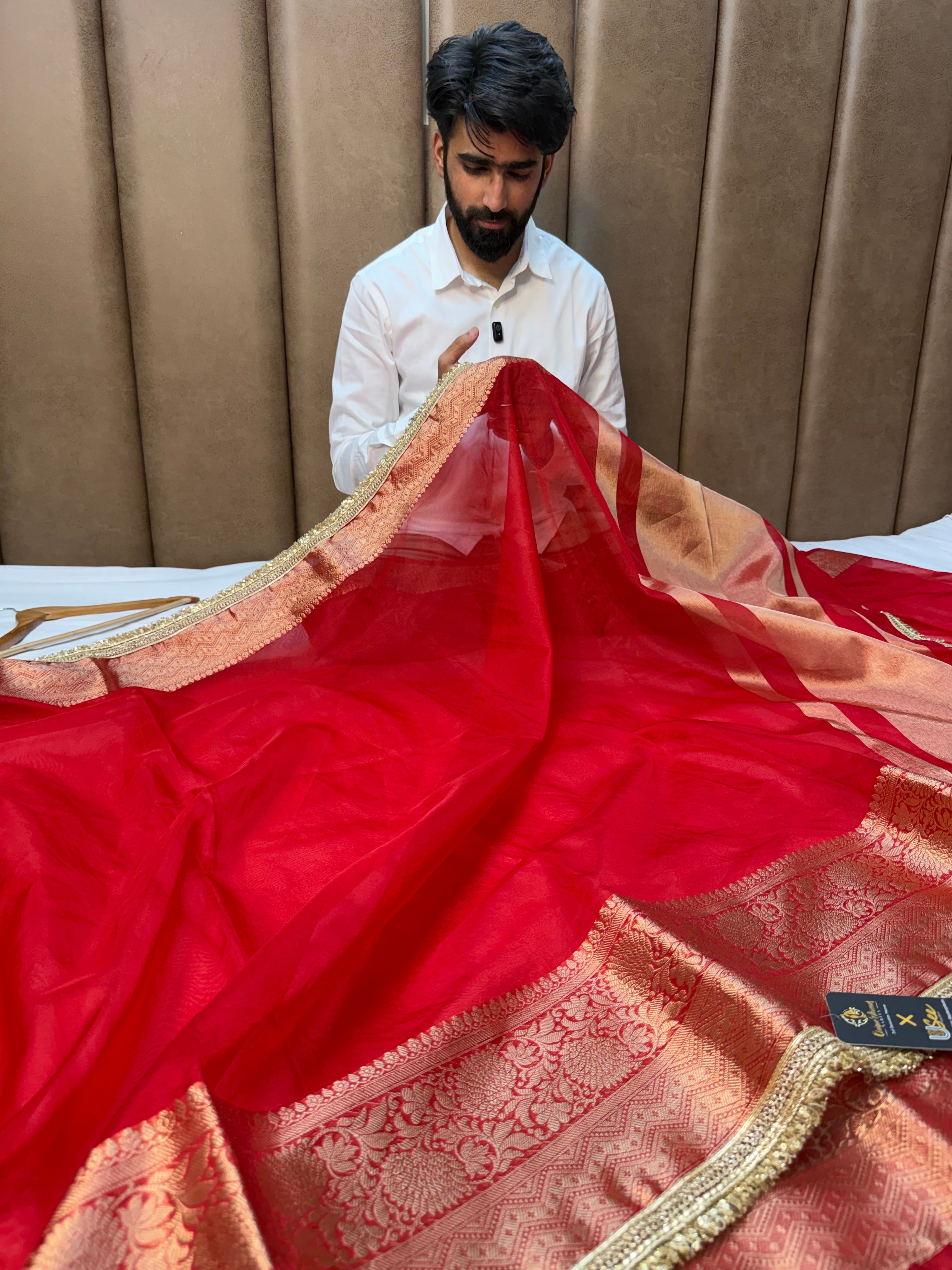 Bright Red Shade Organza Silk Designer Saree