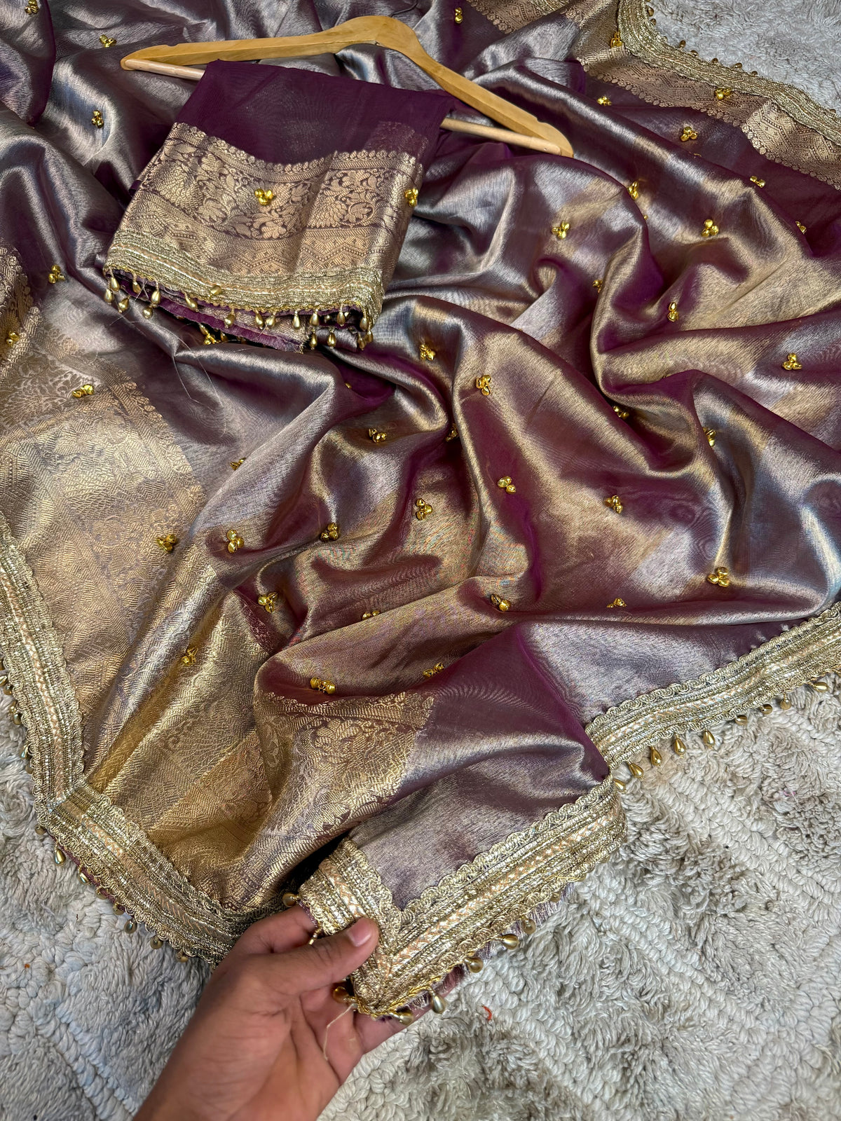 Rusted Garnet Tissue Silk Viral Ghungroo Saree