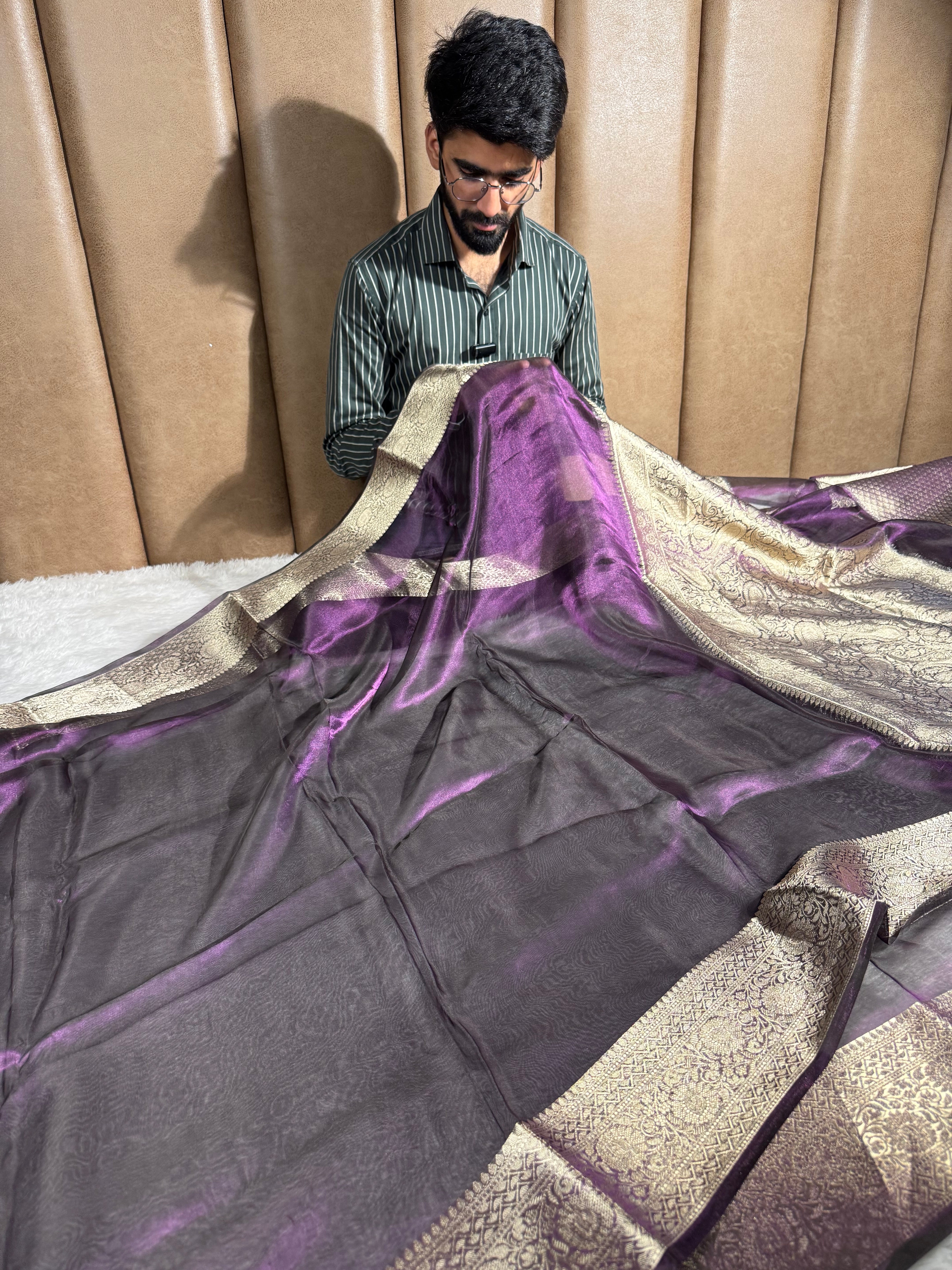 Rare Baigani Pure Tissue Silk Banarasi Saree