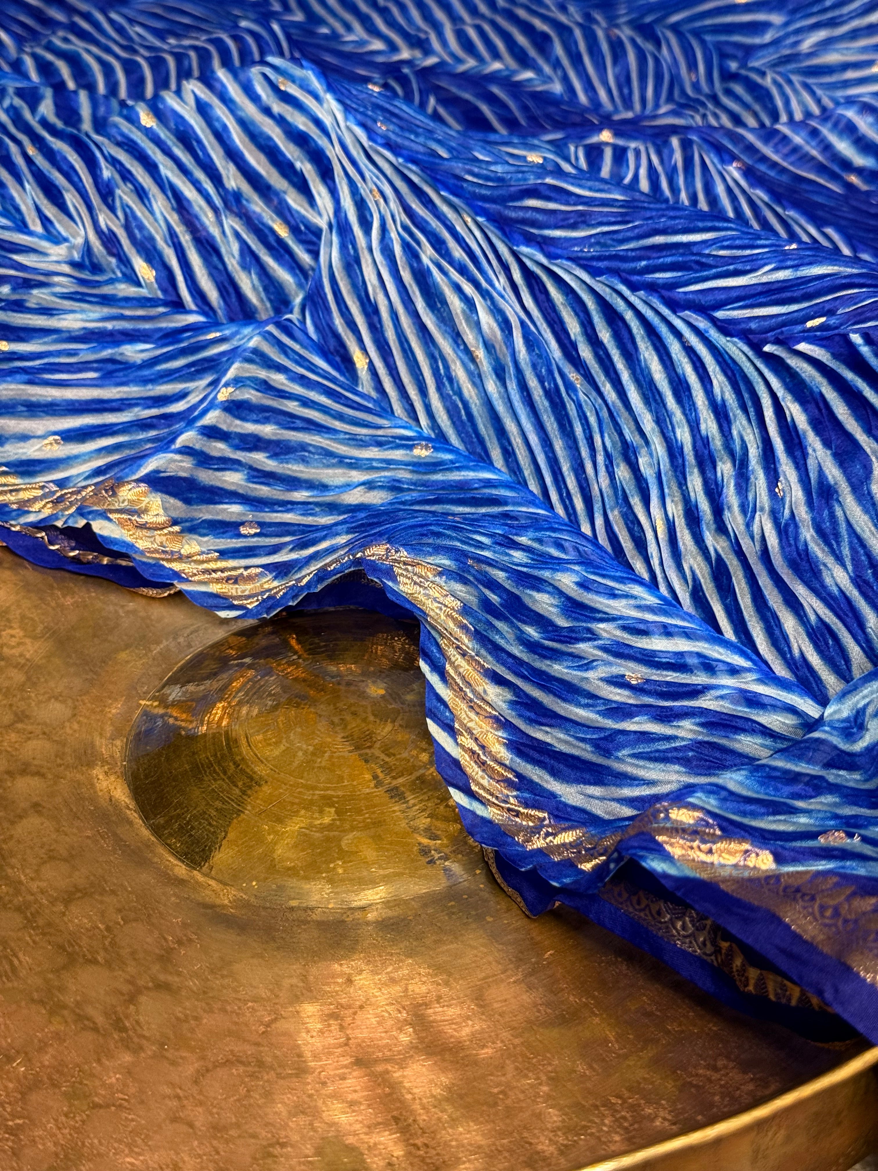 Arashi Blue Handwoven Pure Kora Silk Banarasi Saree
