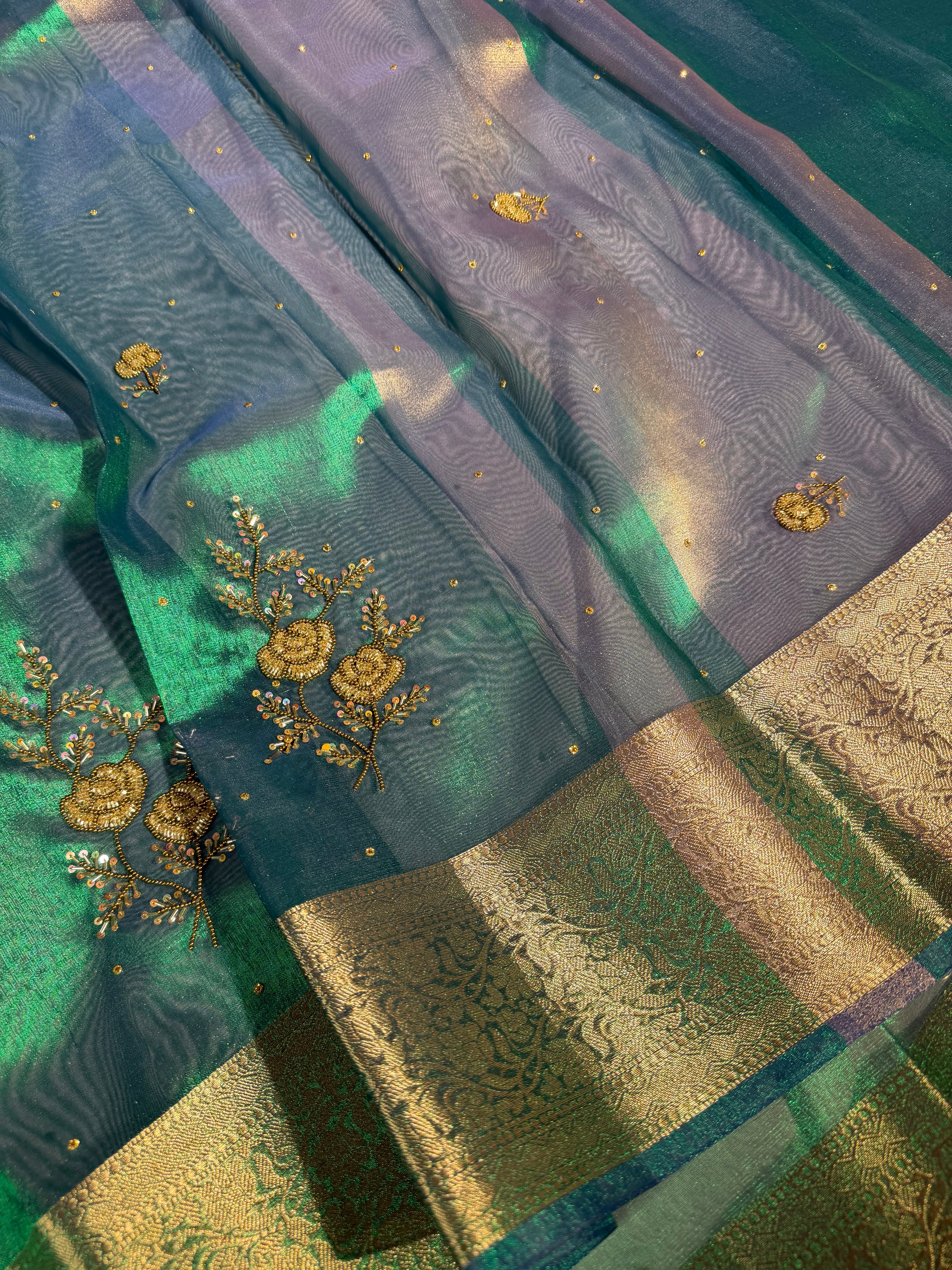 Rare Peacock Tissue Silk Handwork Banarasi Saree