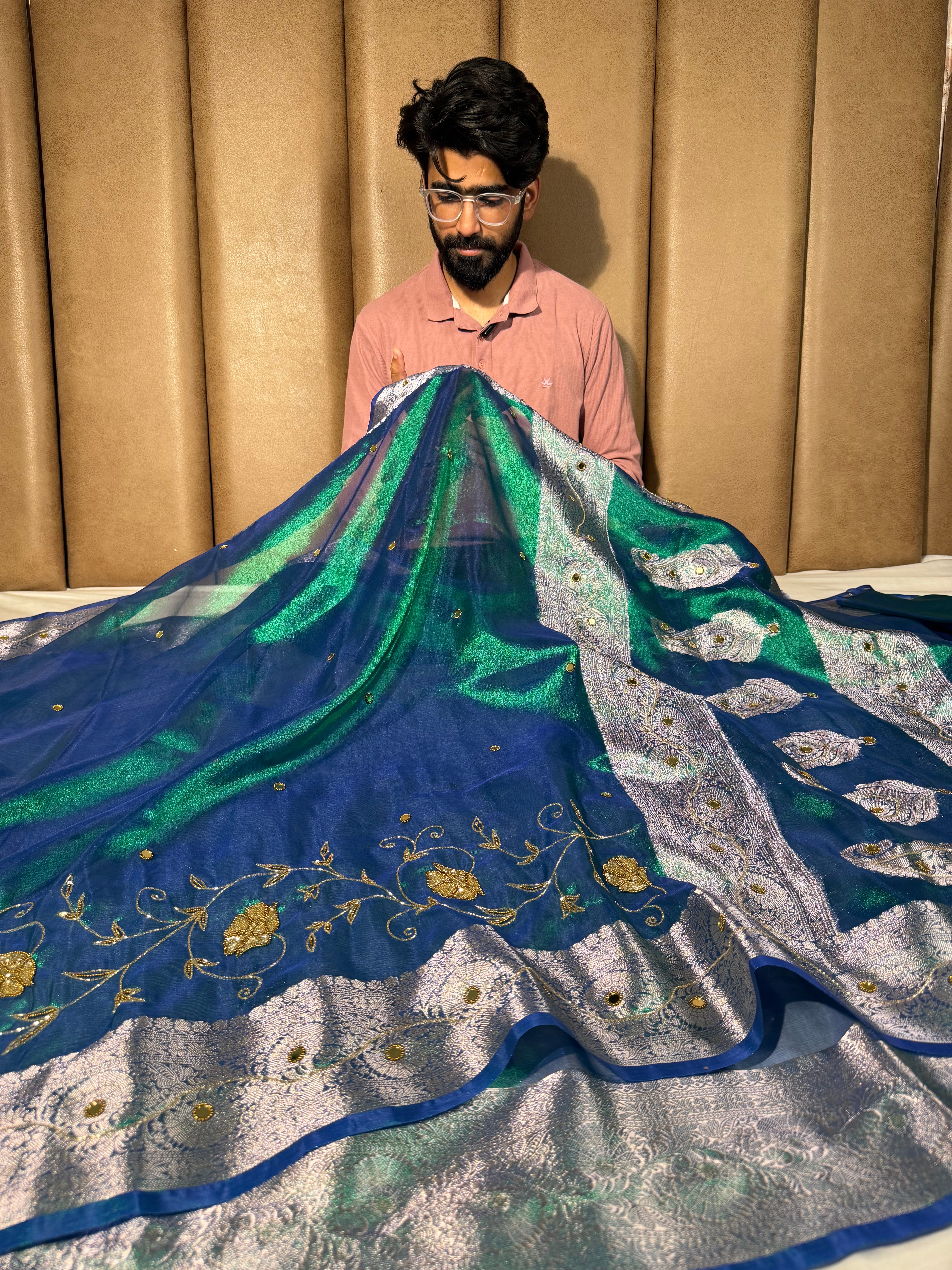 Rare Peacock Kora Tissue Intricate Handwork Banarasi Saree