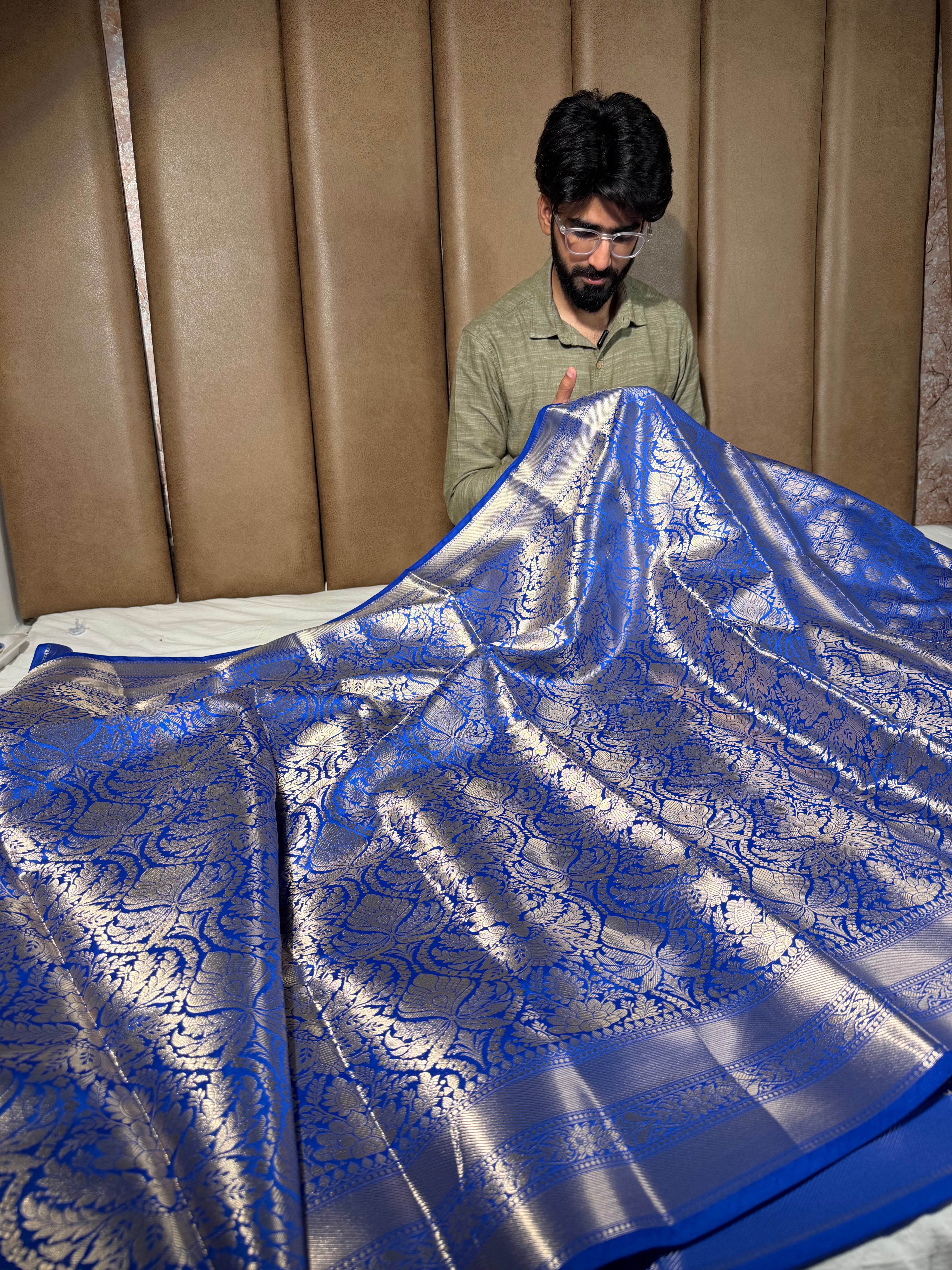 Royal Blue Softsilk Embossed Banarasi Saree