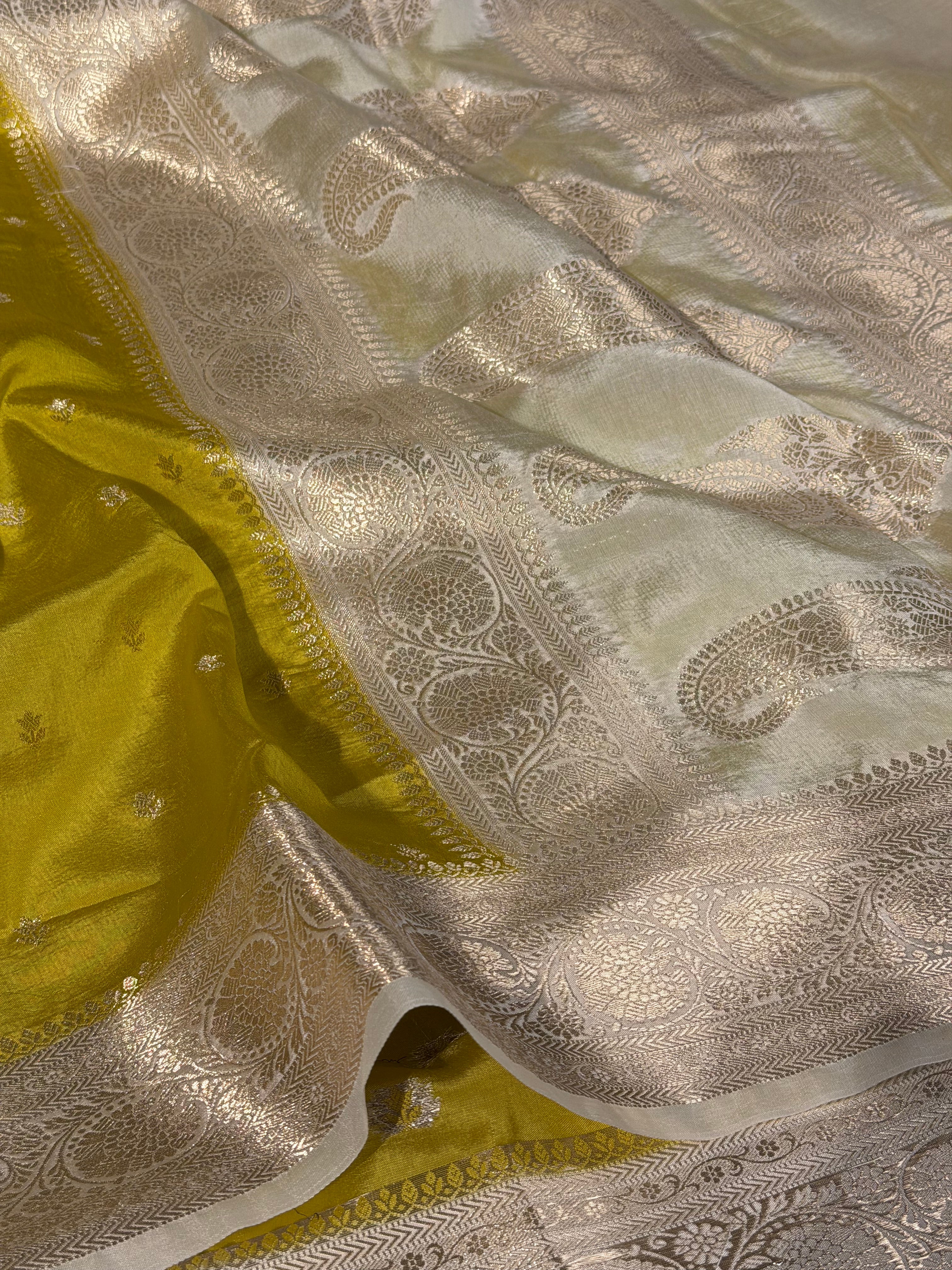 Mehendi Ivory Traditional Soft Georgette Banarasi Saree
