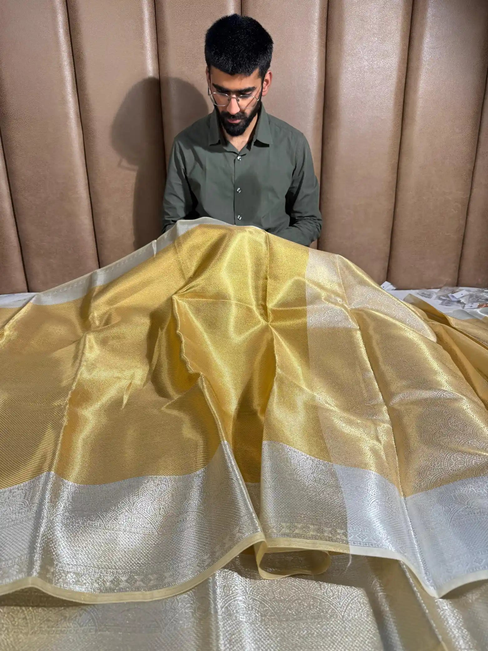 Gold and silver brocade tissue silk saree